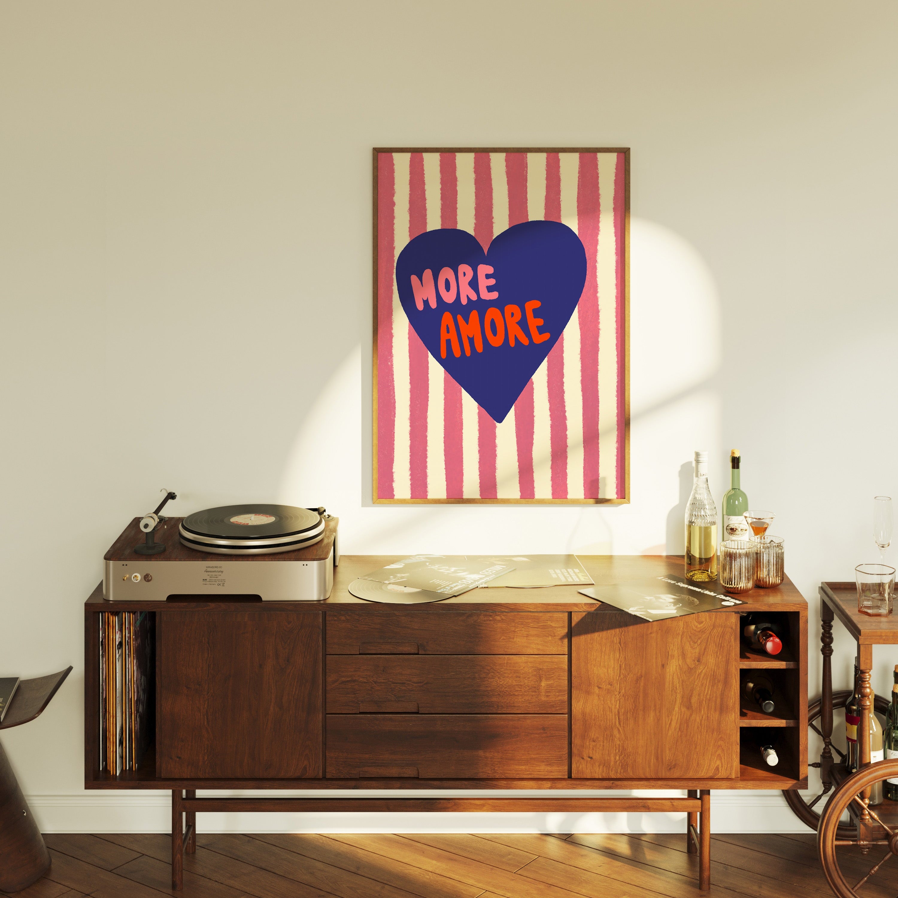 POSTER MORE AMORE PINK BLAU