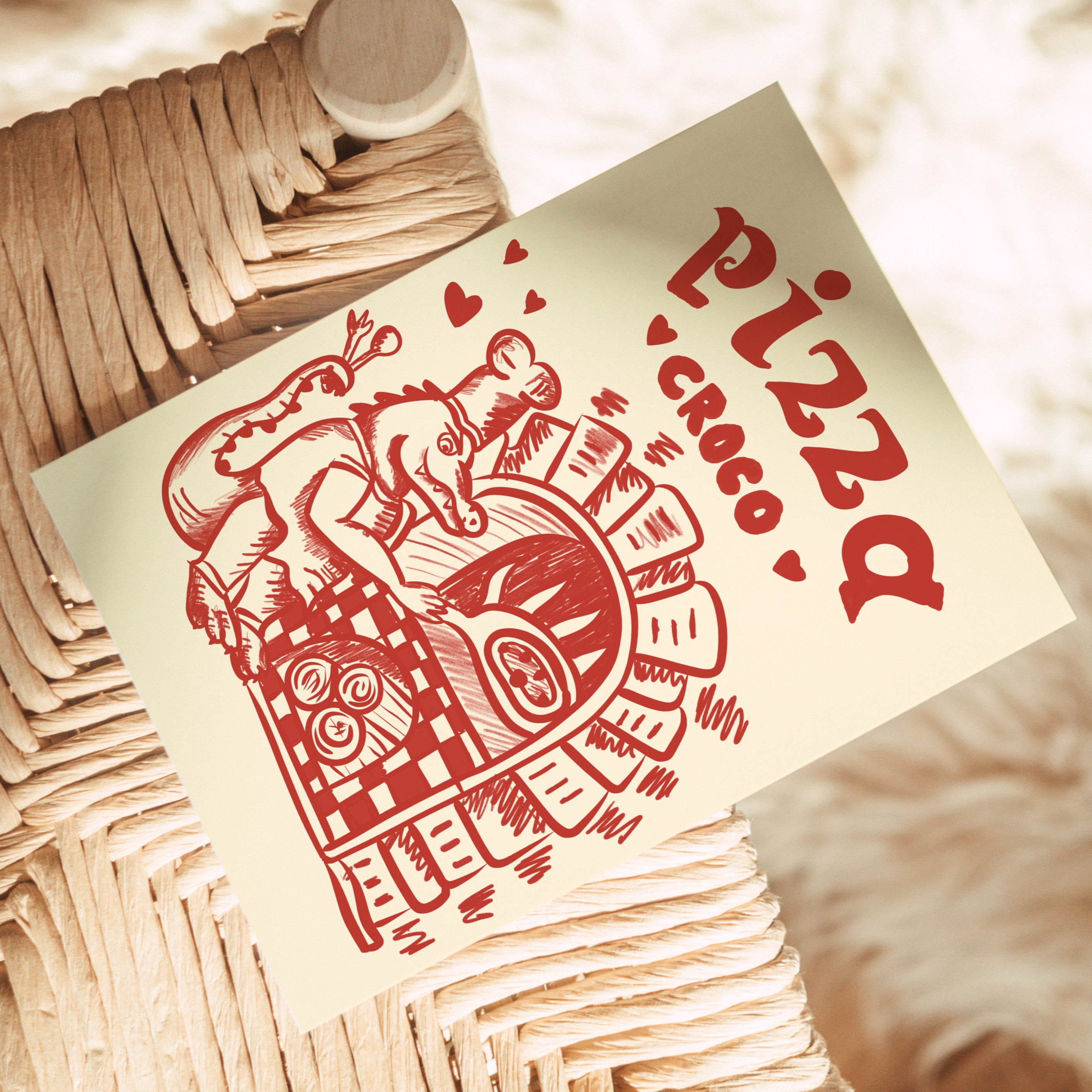 POSTCARD PIZZA MAKER CROCODILE PIZZA ITALY