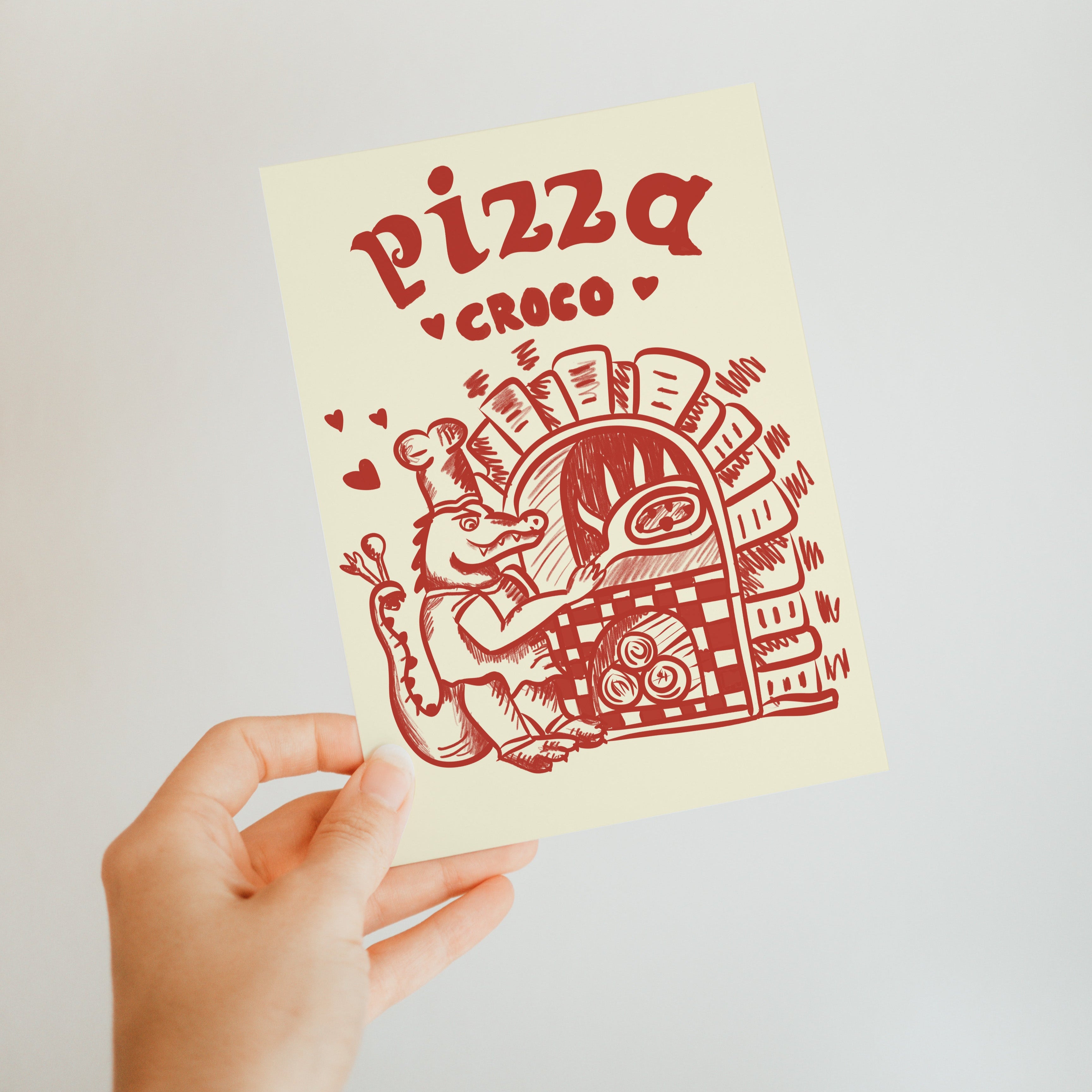POSTCARD PIZZA MAKER CROCODILE PIZZA ITALY