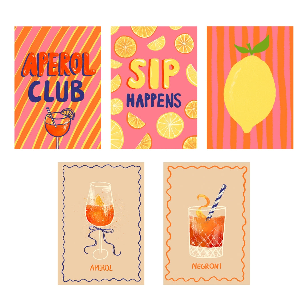 POSTKARTEN-SET COCKTAIL MIT 5 KARTEN