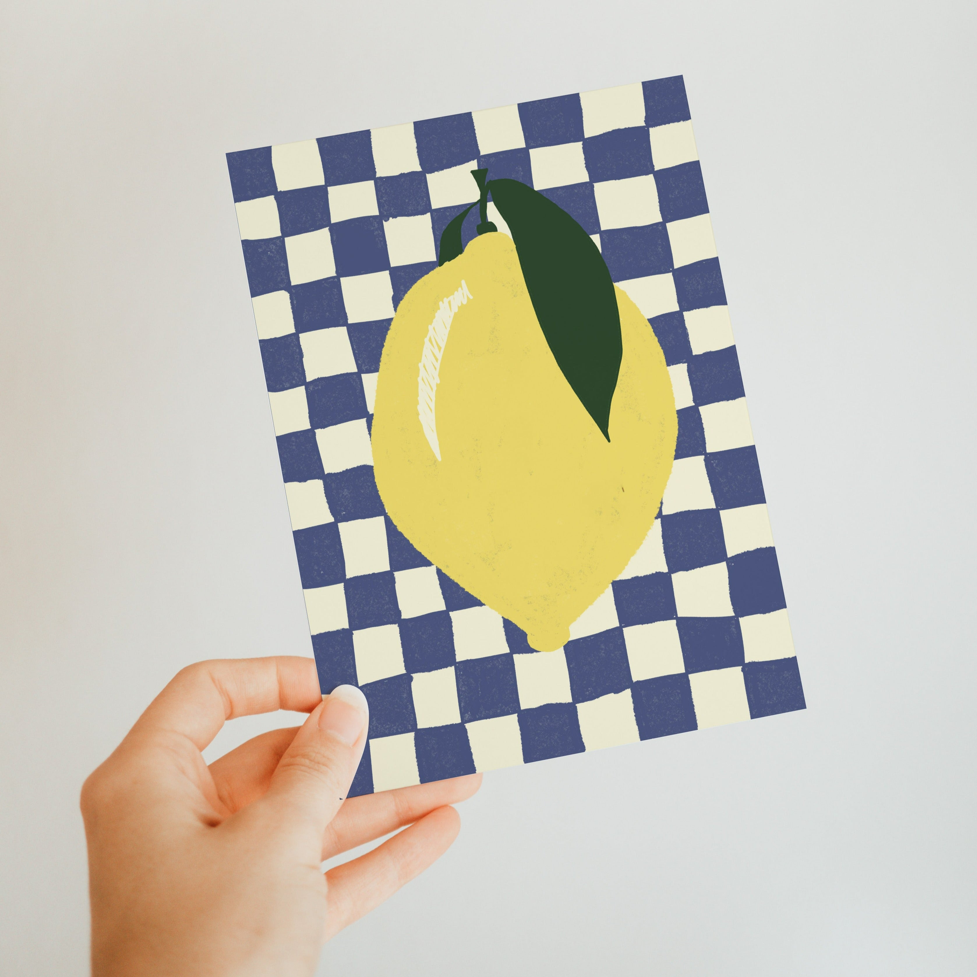 POSTCARD LEMON ON CHECKED PATTERN