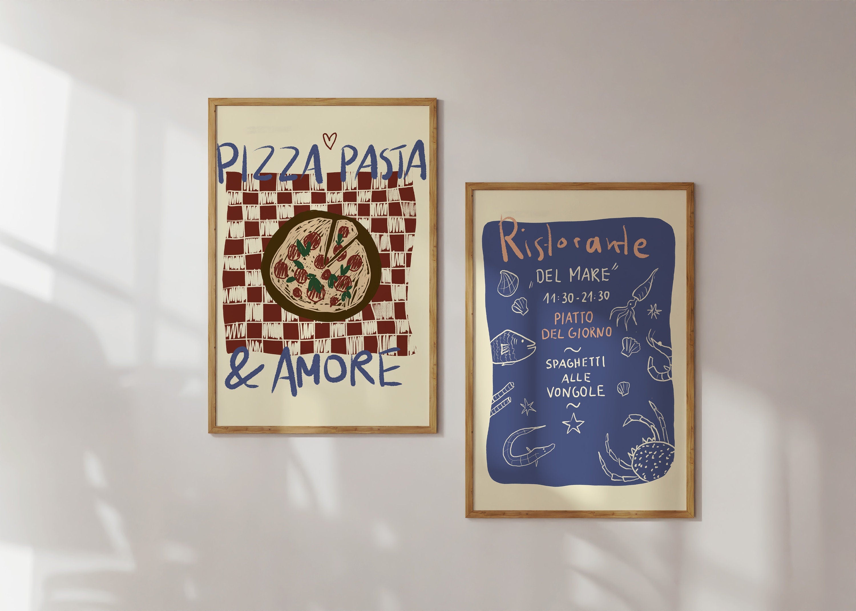 Poster Ristorante, Italienisches Restaurant Illustration / Kunstdruck / Dolce Vita / Italien, Küche, Essen, Italienische Kunst, maritim