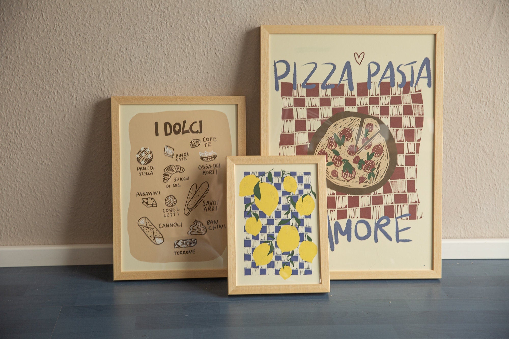 Poster Dolci, italienisches Essen Dessert illustrierter Druck, Süßigkeiten,italienisches Essen, Lebensmitteldruck, Küchen-Print, Kunstdruck