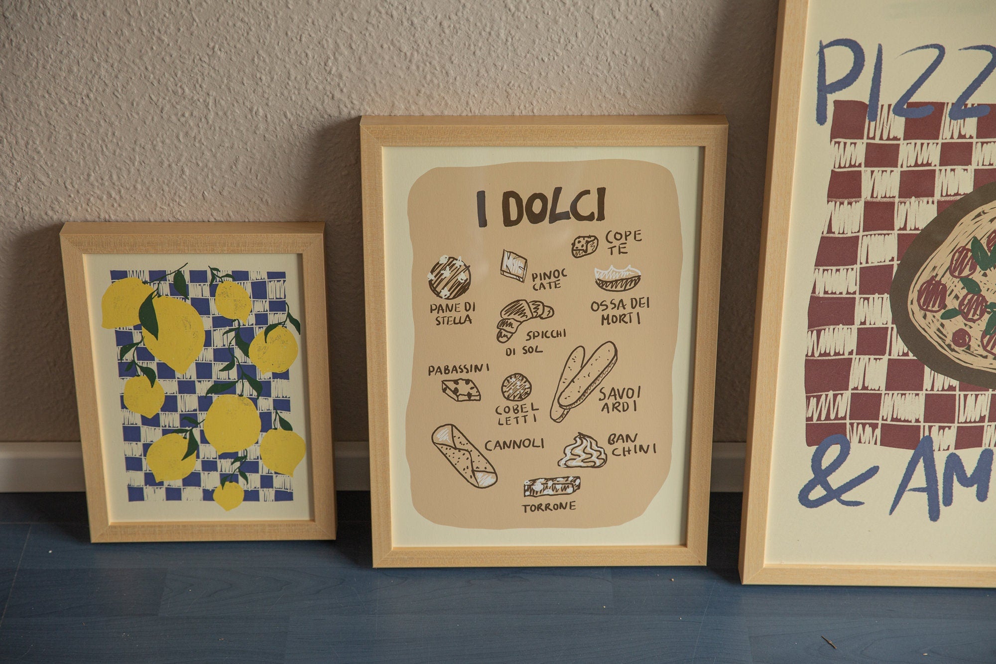 Poster Dolci, italienisches Essen Dessert illustrierter Druck, Süßigkeiten,italienisches Essen, Lebensmitteldruck, Küchen-Print, Kunstdruck