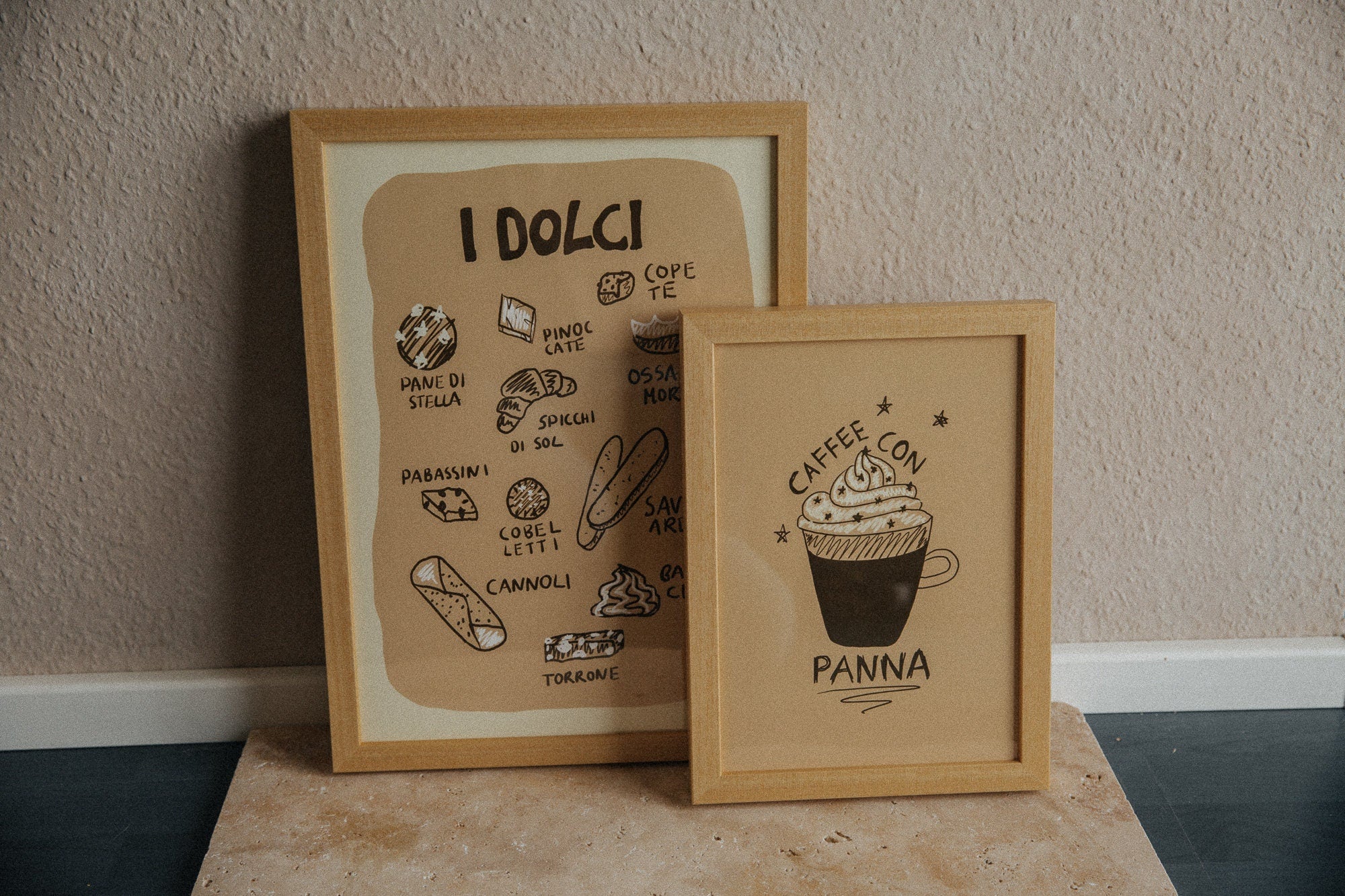 Poster Dolci, italienisches Essen Dessert illustrierter Druck, Süßigkeiten,italienisches Essen, Lebensmitteldruck, Küchen-Print, Kunstdruck