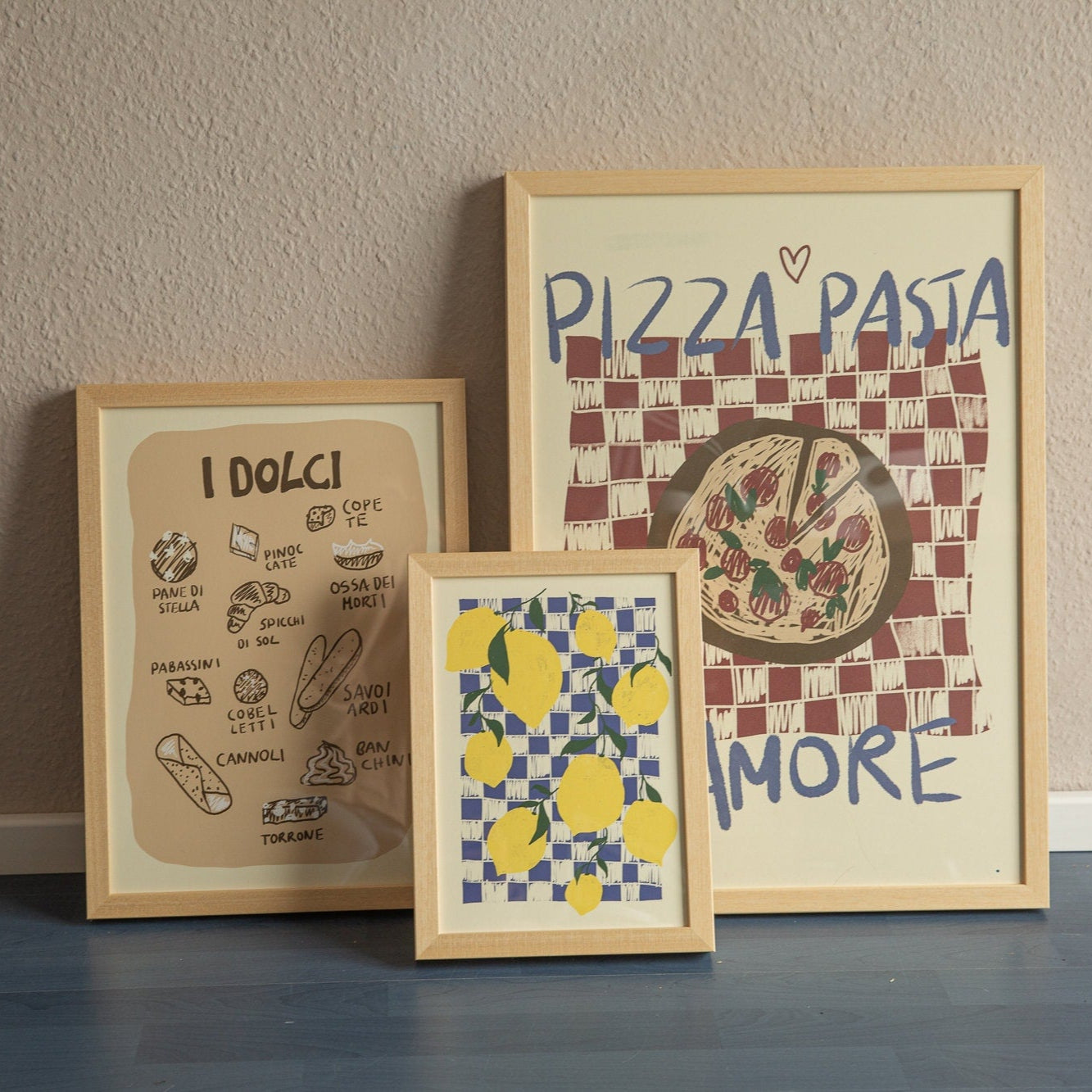 Poster Pizza, Pasta & Amore Illustration / Kunstdruck / Dolce Vita / Italien, Küche, Essen