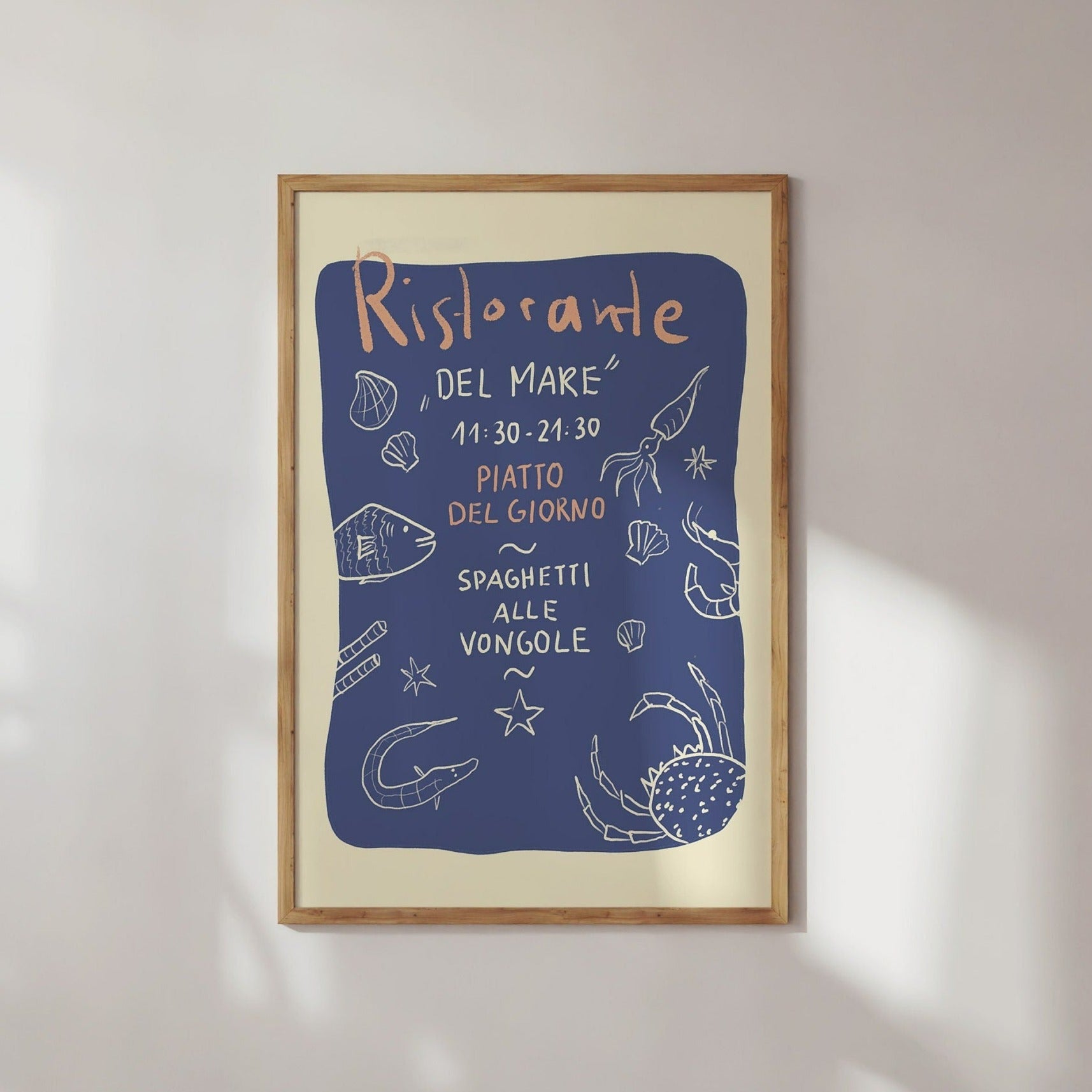 Poster Ristorante, Italienisches Restaurant Illustration / Kunstdruck / Dolce Vita / Italien, Küche, Essen, Italienische Kunst, maritim