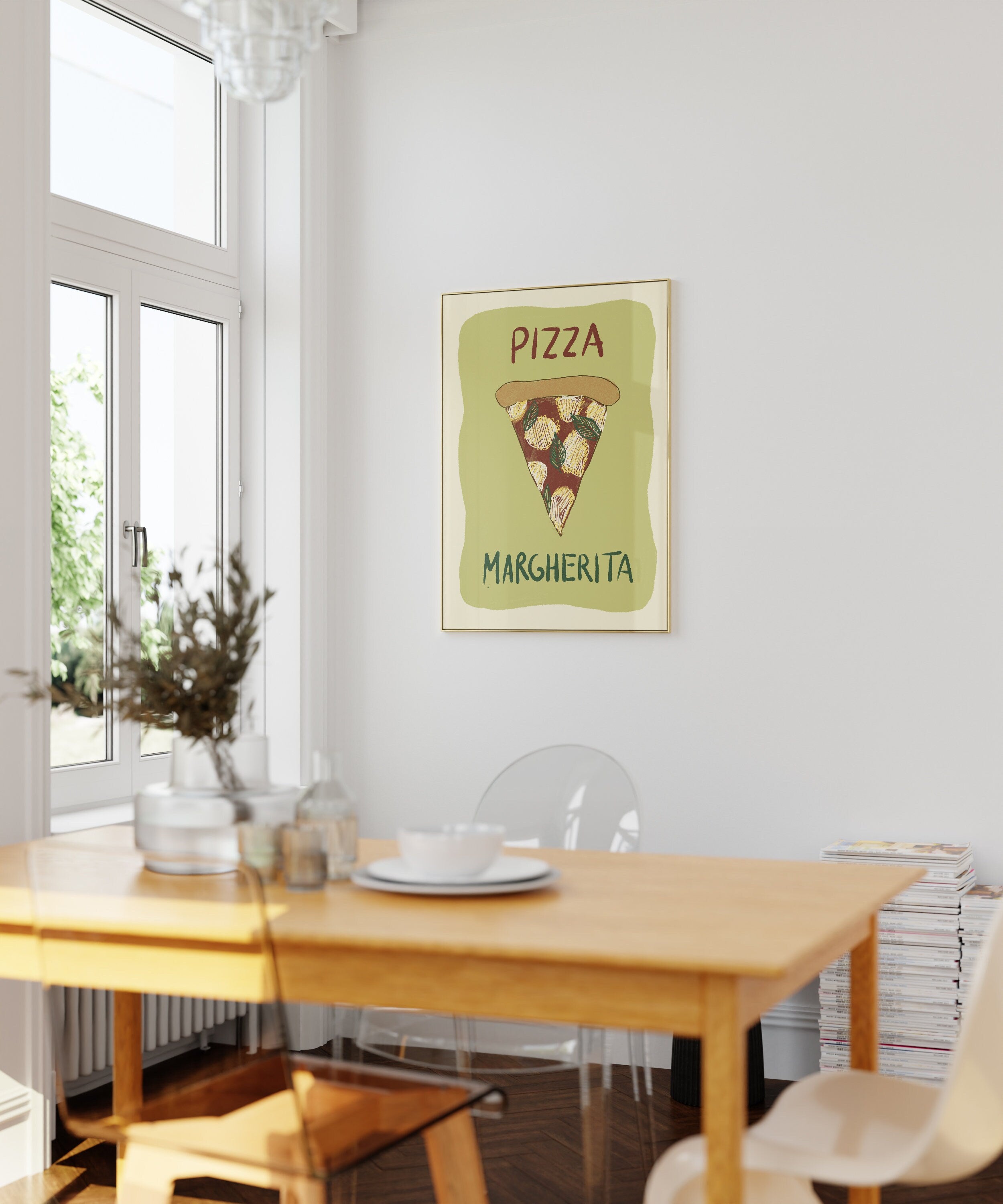 Poster Pizza, Margherita Illustration / Kunstdruck / Dolce Vita / Italien, Küche, Essen