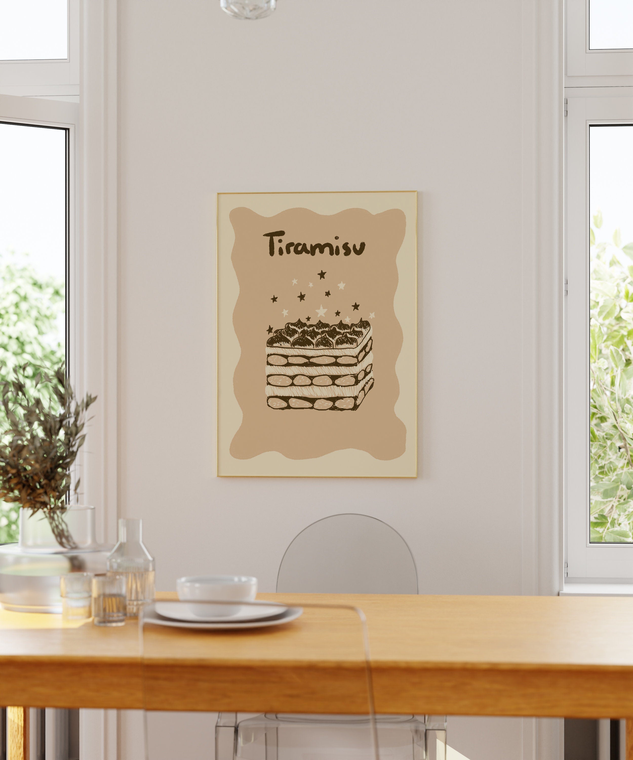 Poster Tiramisu, italienisches Essen Dessert illustrierter Druck, Süßigkeiten,italienisches Essen, Lebensmitteldruck, Küchen-Print, Bild
