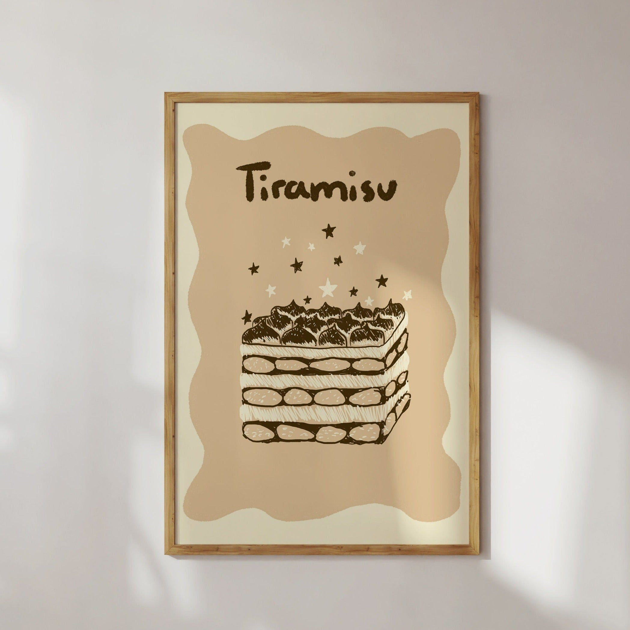 Poster Tiramisu, italienisches Essen Dessert illustrierter Druck, Süßigkeiten,italienisches Essen, Lebensmitteldruck, Küchen-Print, Bild