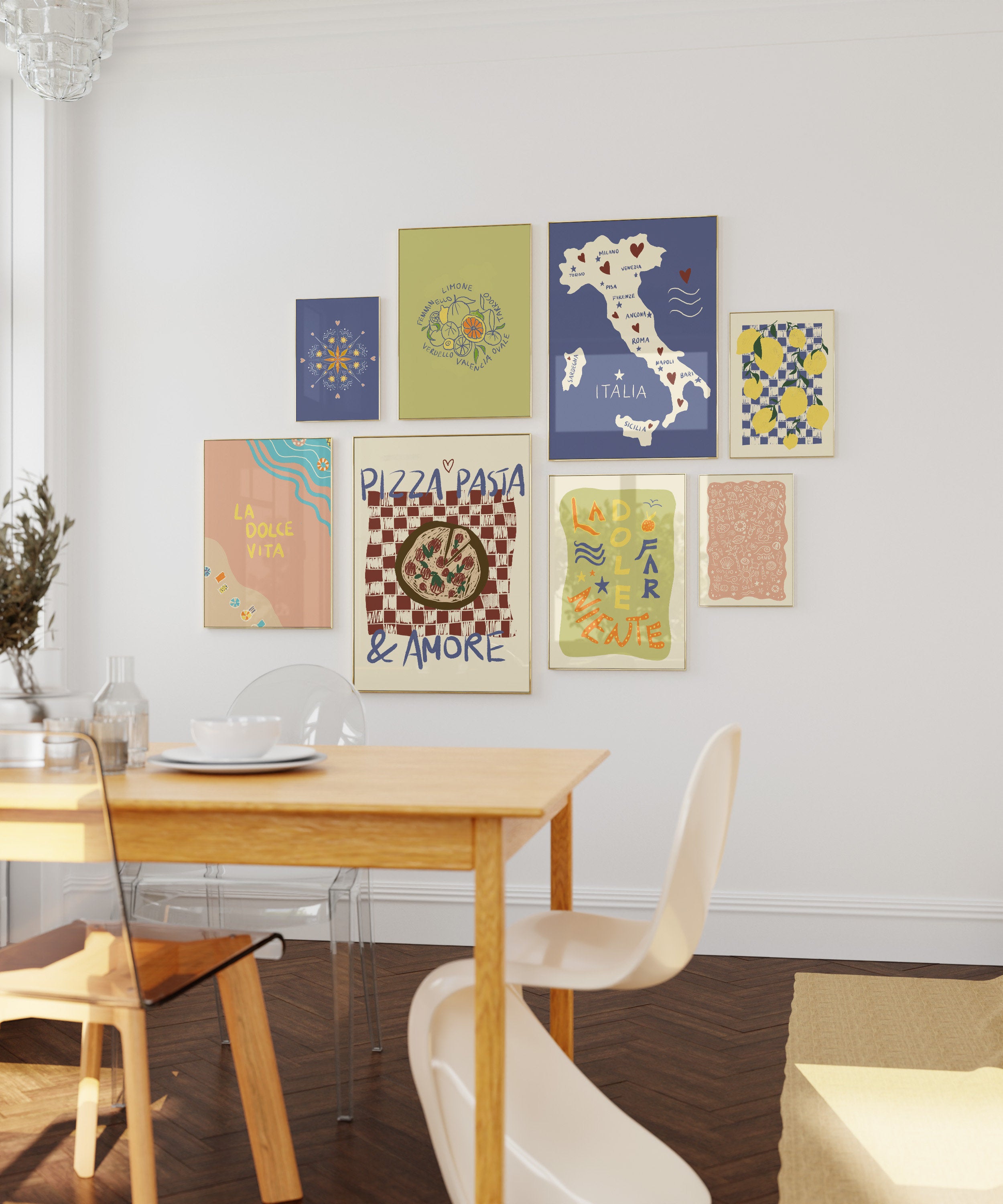 Italien Karte / Illustration / Kunstdruck / Dolce Vita / Italien-Karte, Wandkunst, Reisekarte, Geschenk, Herzen, Blau