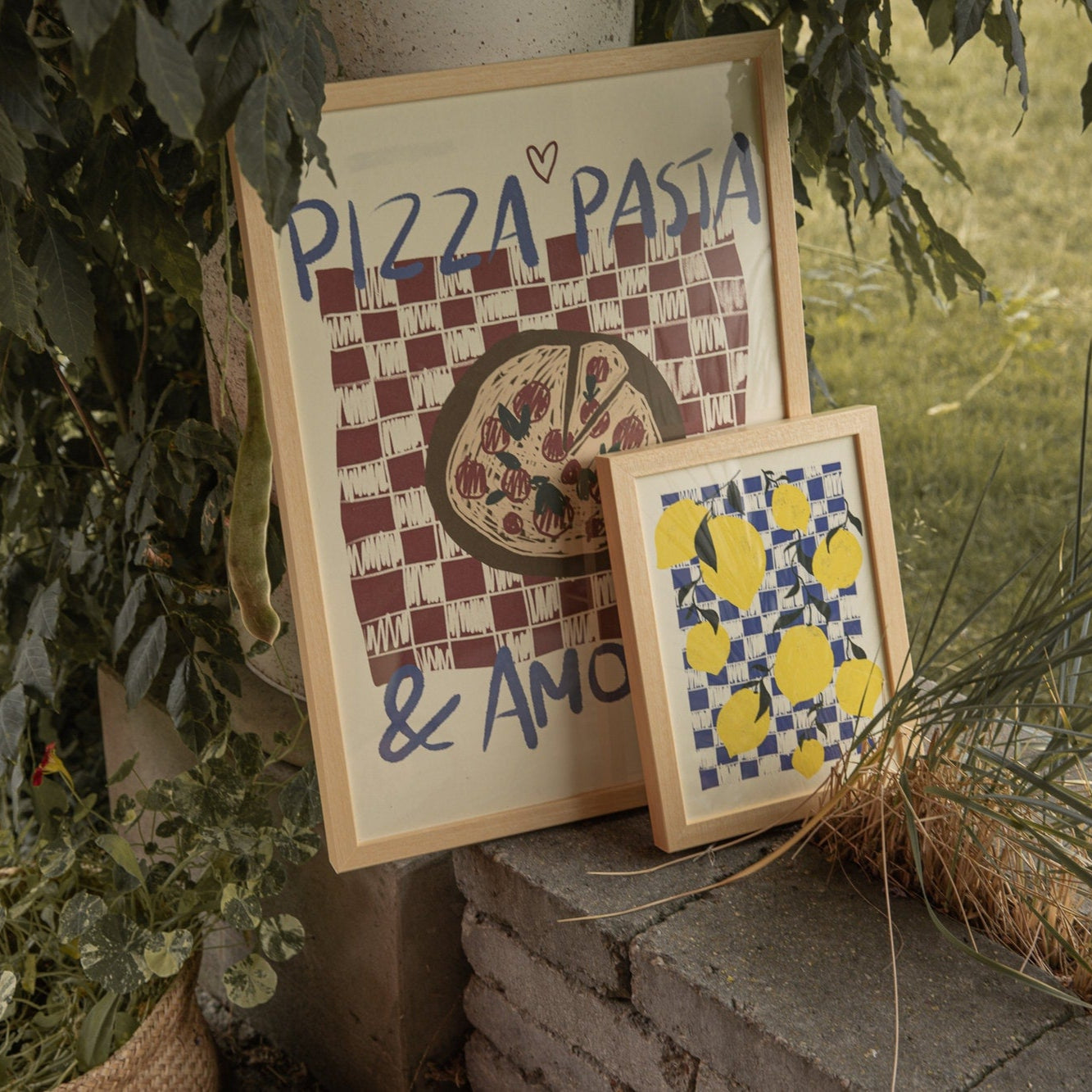 Poster Pizza, Pasta & Amore Illustration / Kunstdruck / Dolce Vita / Italien, Küche, Essen