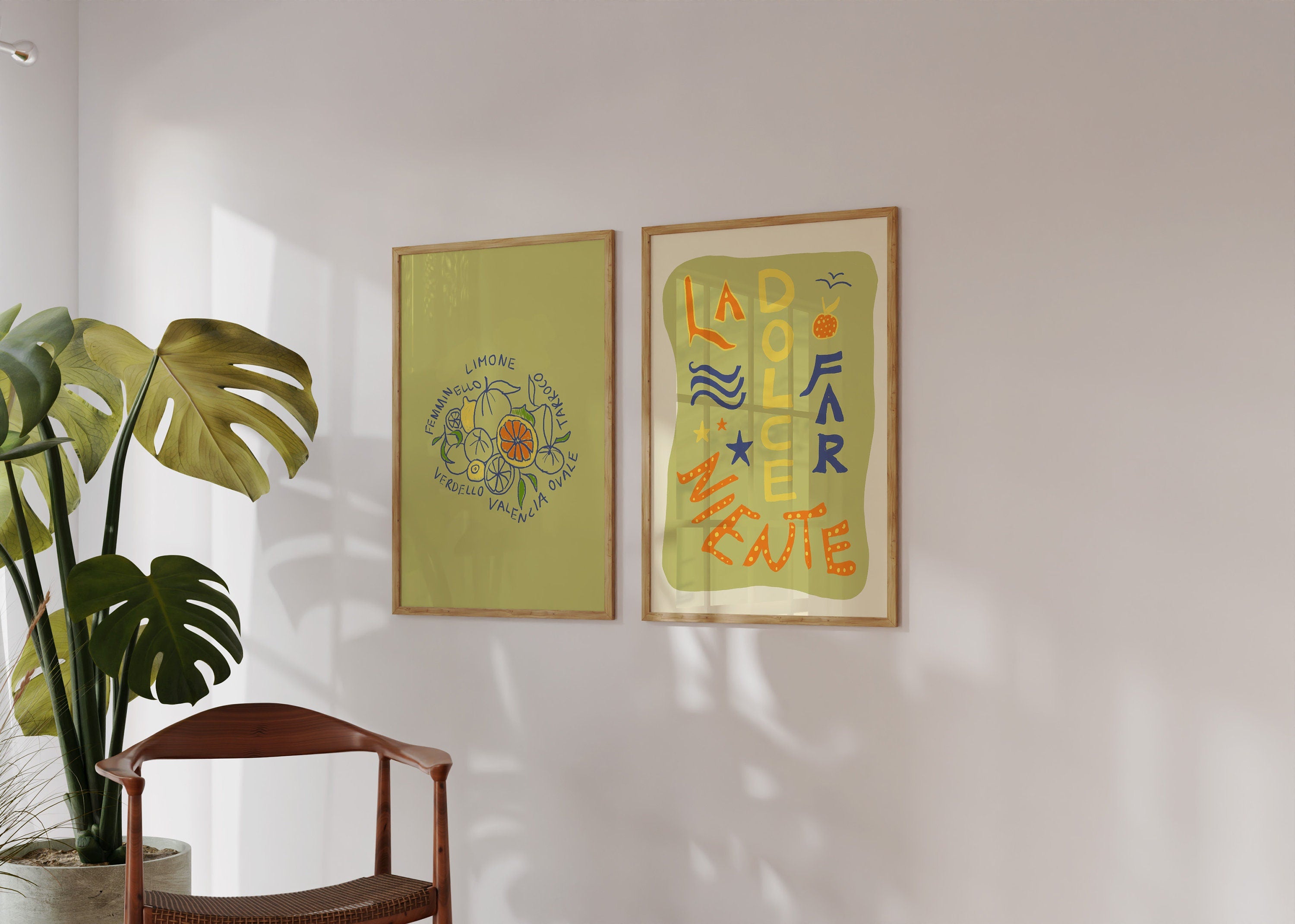 Poster Limone, Zitronen & Orangen Sorten / Kunstdruck / Dolce Vita / Italien, Küche, Essen, Amalfi,Bild, Küchen-Poster, Muster, grün, gelb