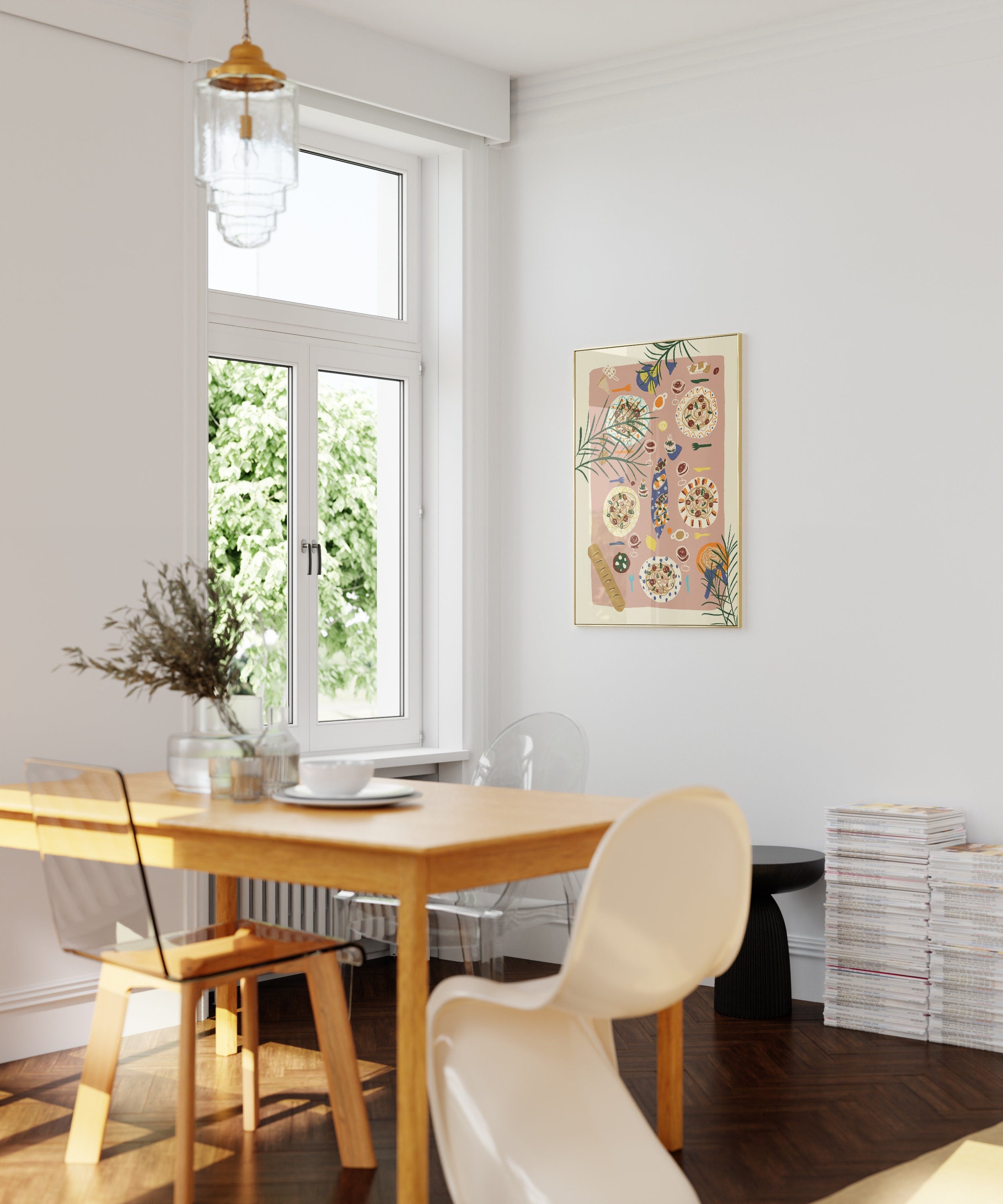 Poster gedeckter Tisch, Feier Illustration / Kunstdruck / Dolce Vita / Italien, Küche, Essen, Italienische Kunst, Wein, Druck, Plakat,