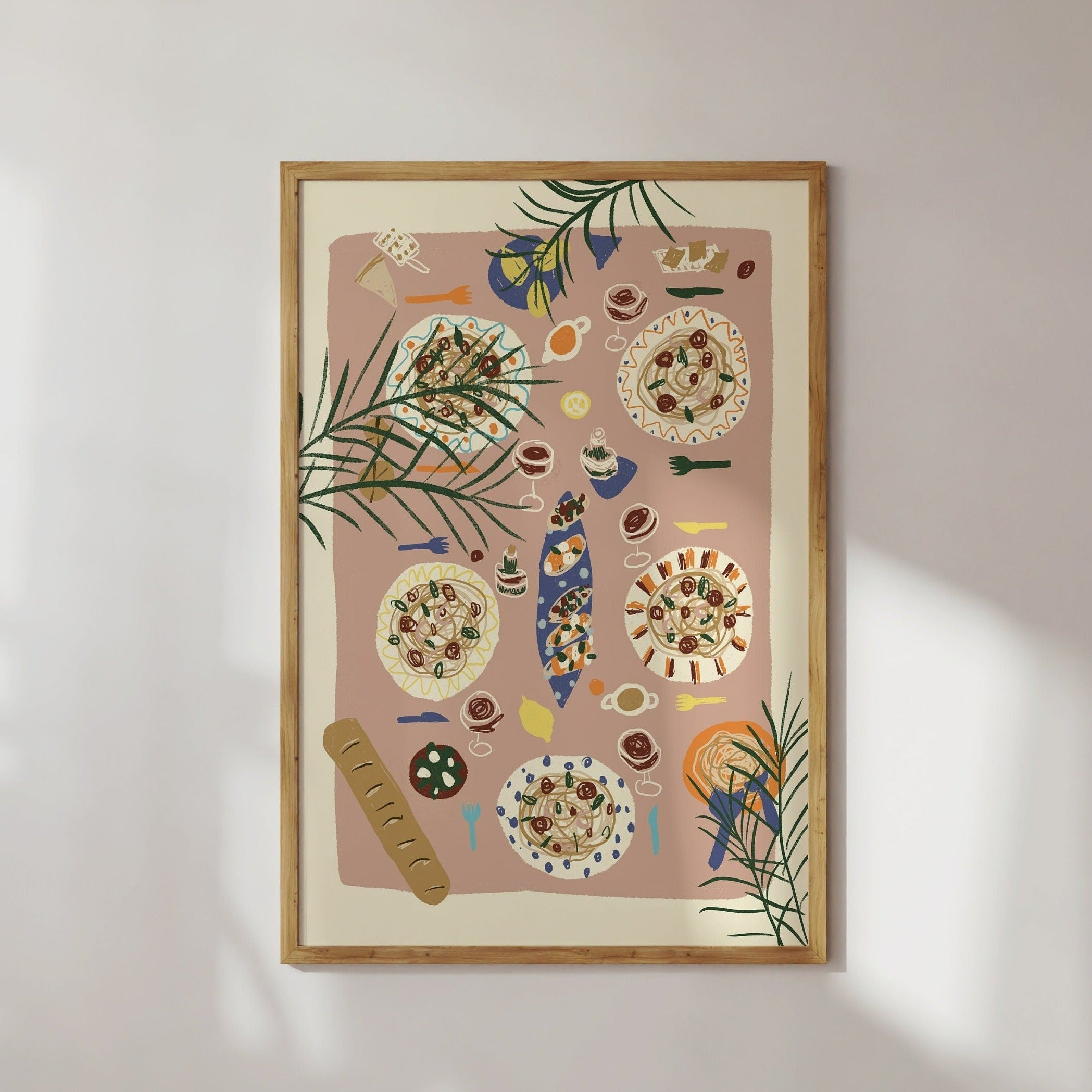 Poster gedeckter Tisch, Feier Illustration / Kunstdruck / Dolce Vita / Italien, Küche, Essen, Italienische Kunst, Wein, Druck, Plakat,