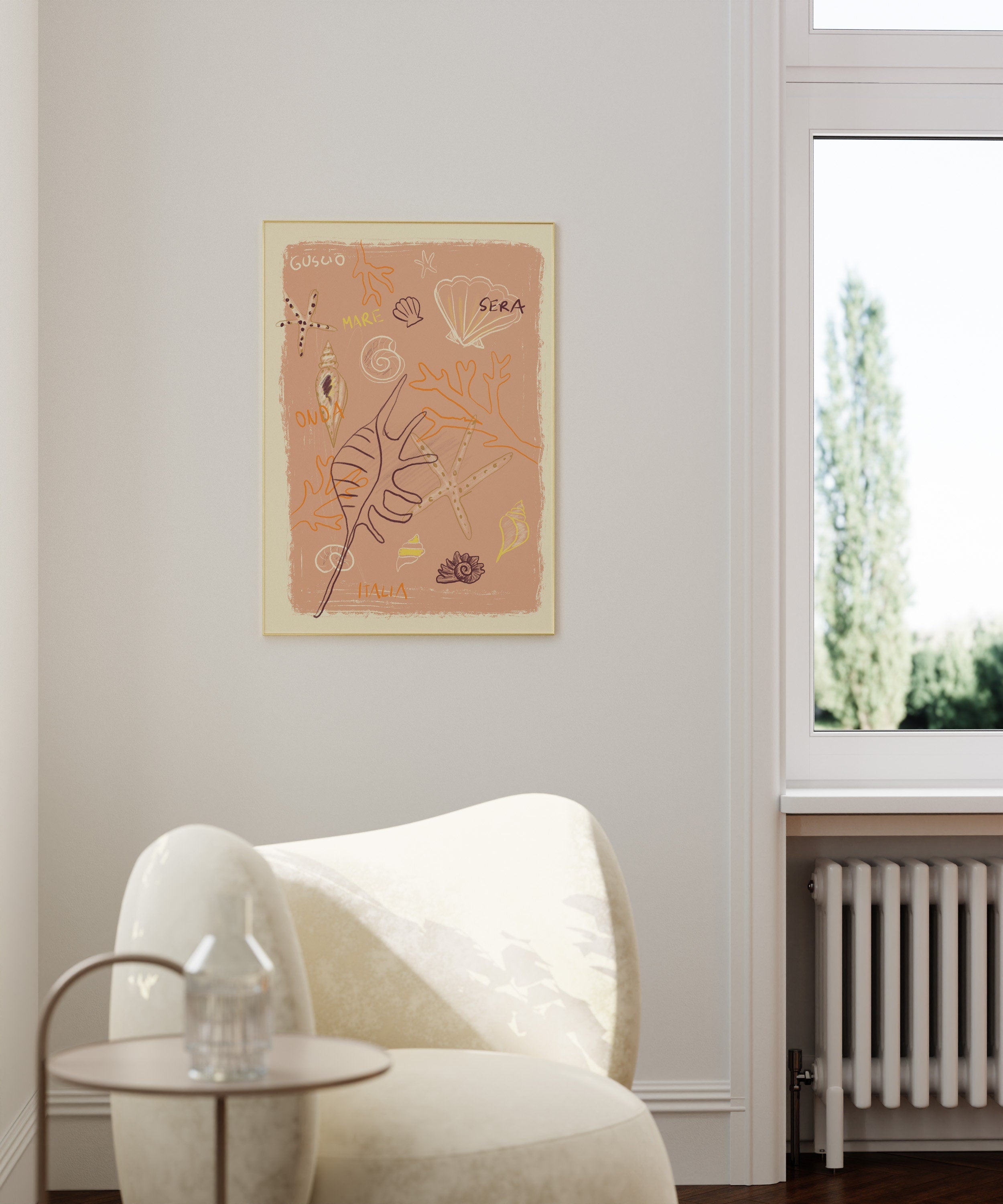 Poster Muschel Italien / Illustration / Kunstdruck / beige /rosa / Sommer/ Sommer-Illustration / Abstrakte Kunst/ Strand, Meer, Bad