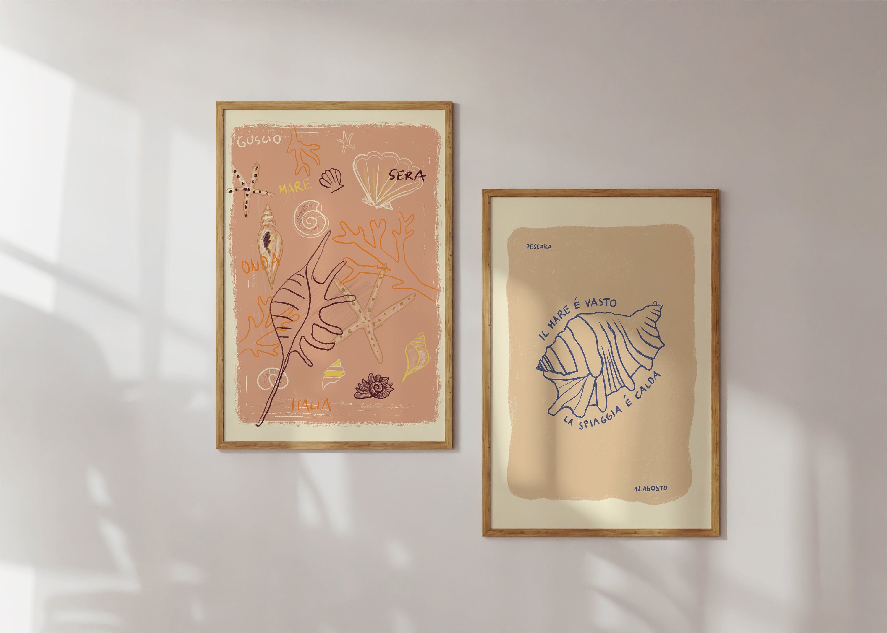 Poster Muschel Italien / Illustration / Kunstdruck / beige /rosa / Sommer/ Sommer-Illustration / Abstrakte Kunst/ Strand, Meer, Bad