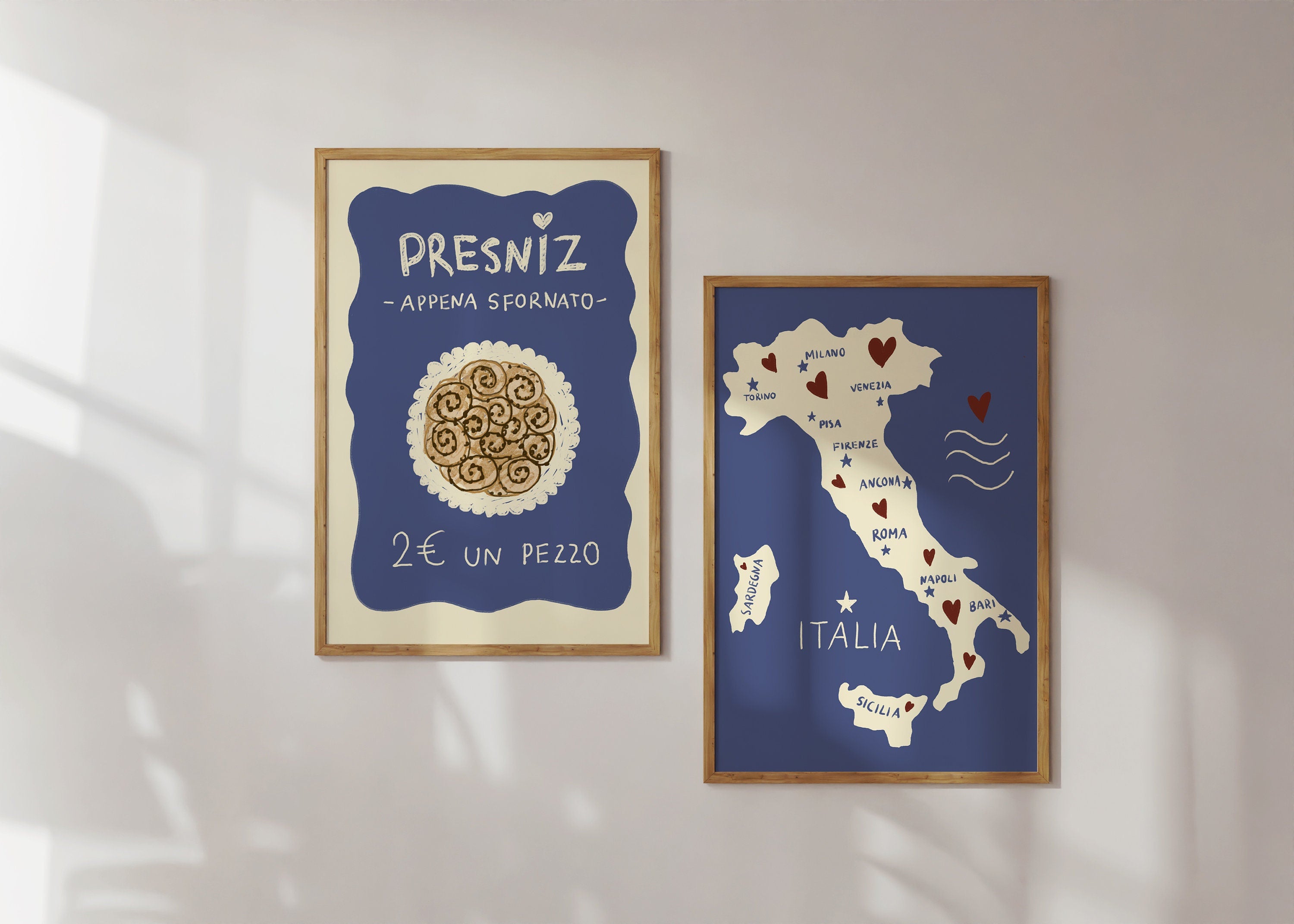 Poster Presniz, italienische Zimtschnecke Dessert illustrierter Druck, Süßigkeiten, Zimtschnecke, Küchen-Print, Kunstdruck