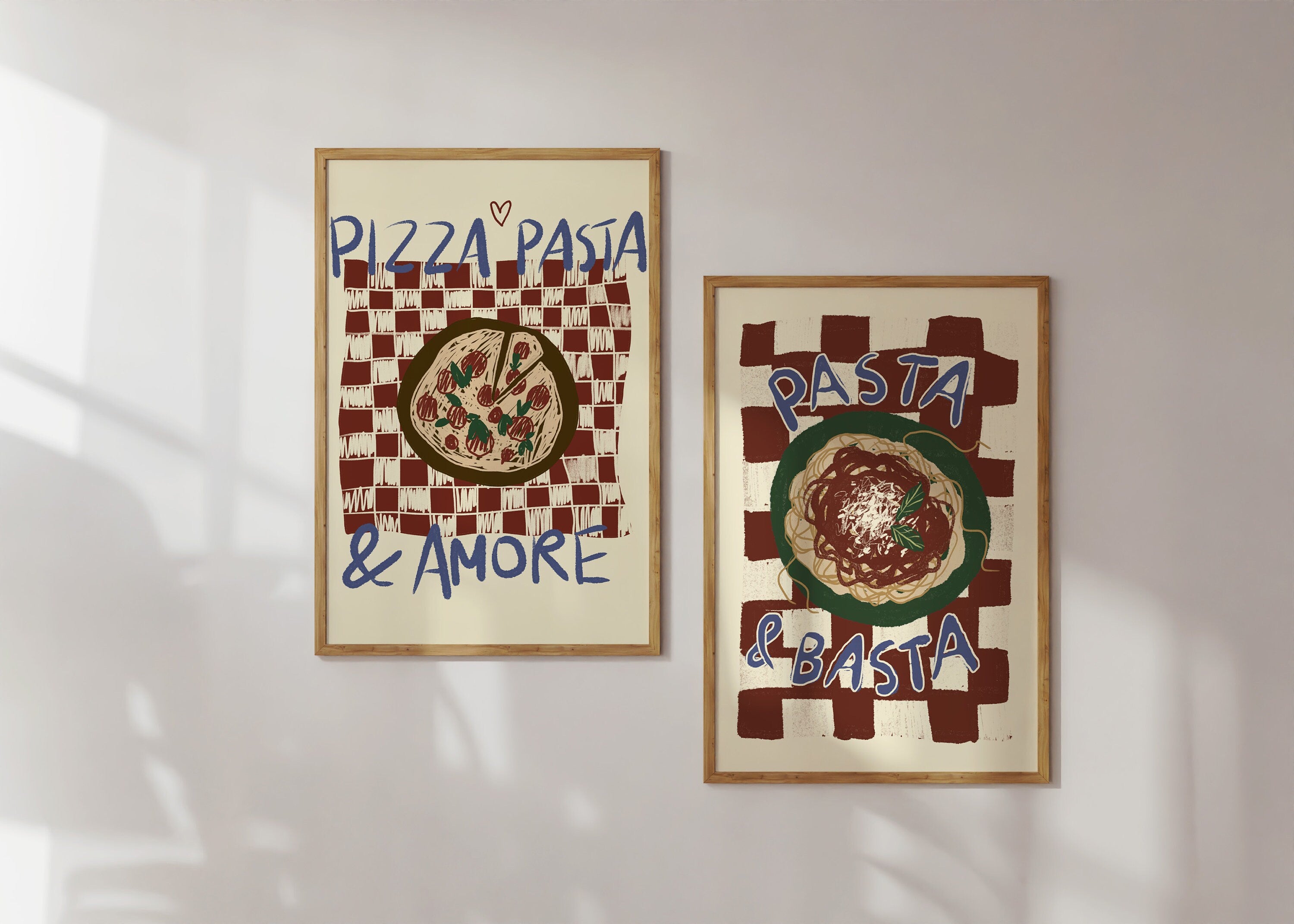 Poster Pasta & Basta Illustration / Kunstdruck / Dolce Vita / Italien, Küche, Essen, Nudeln, Spaghetti