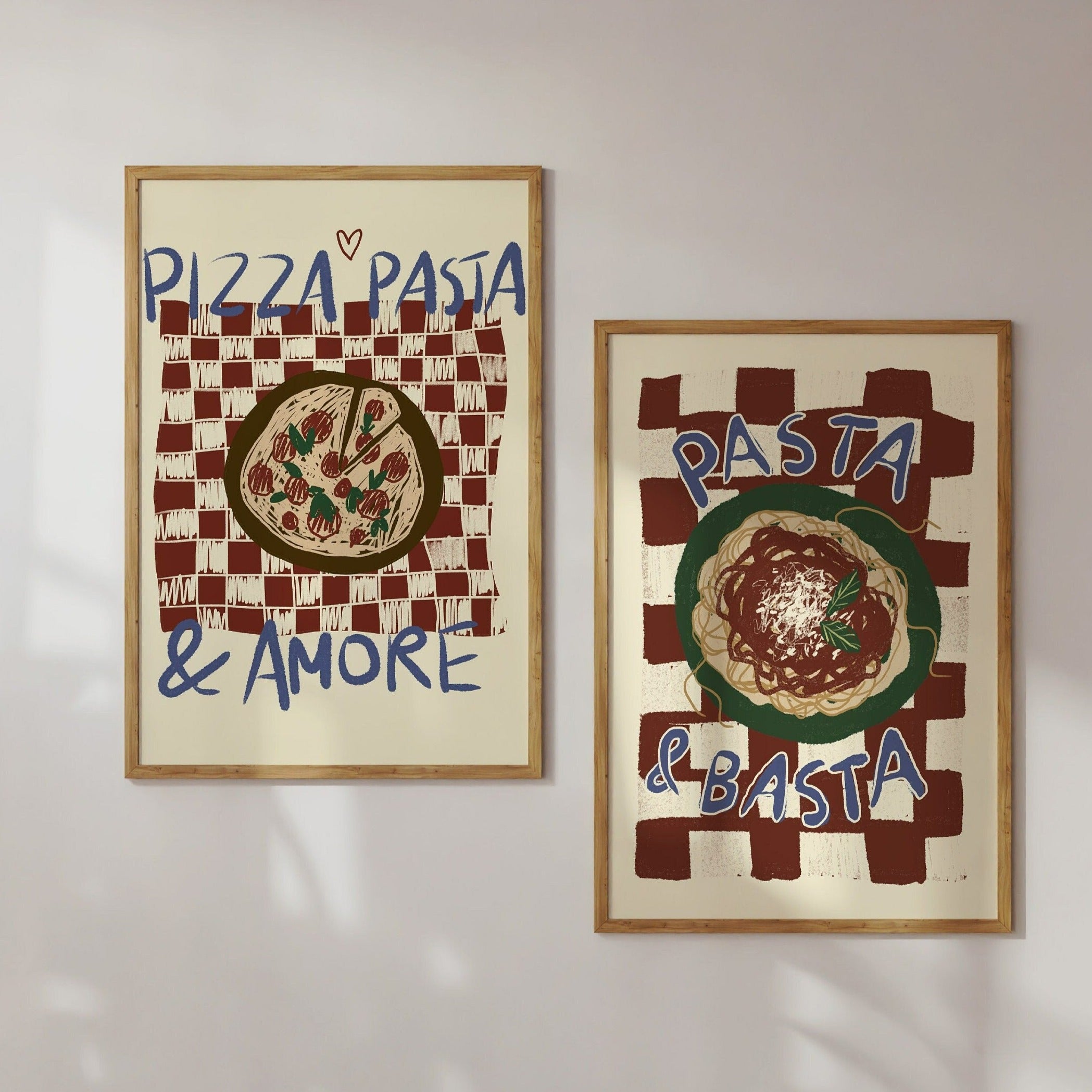 Poster-Set Pizza Pasta & Amore Illustration / Kunstdruck / Dolce Vita / Italien, Küche, Essen