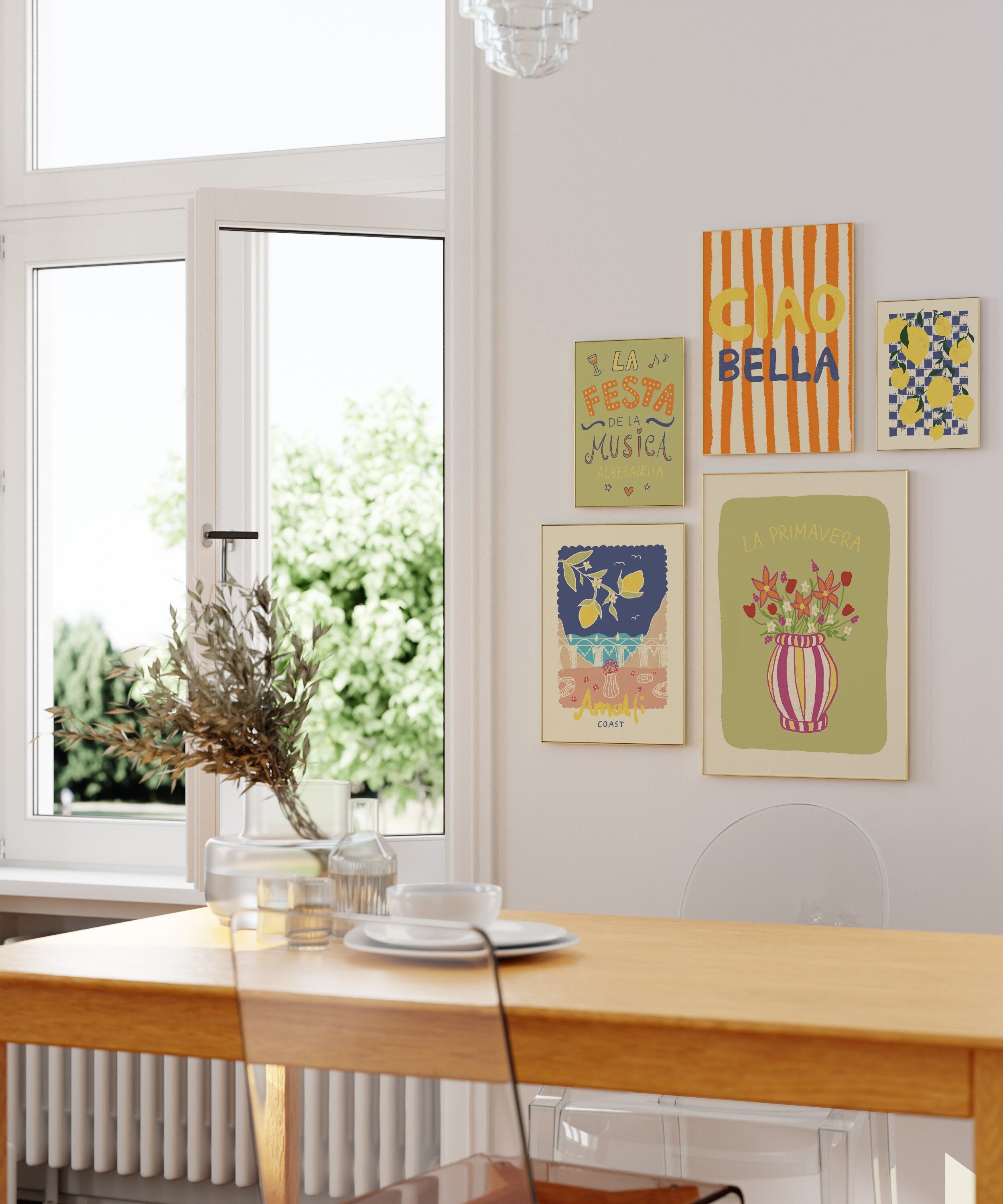 Poster La Primavera Blumenvase Illustration / Kunstdruck / Zitat / Frühlings-Illustration / hellgrün