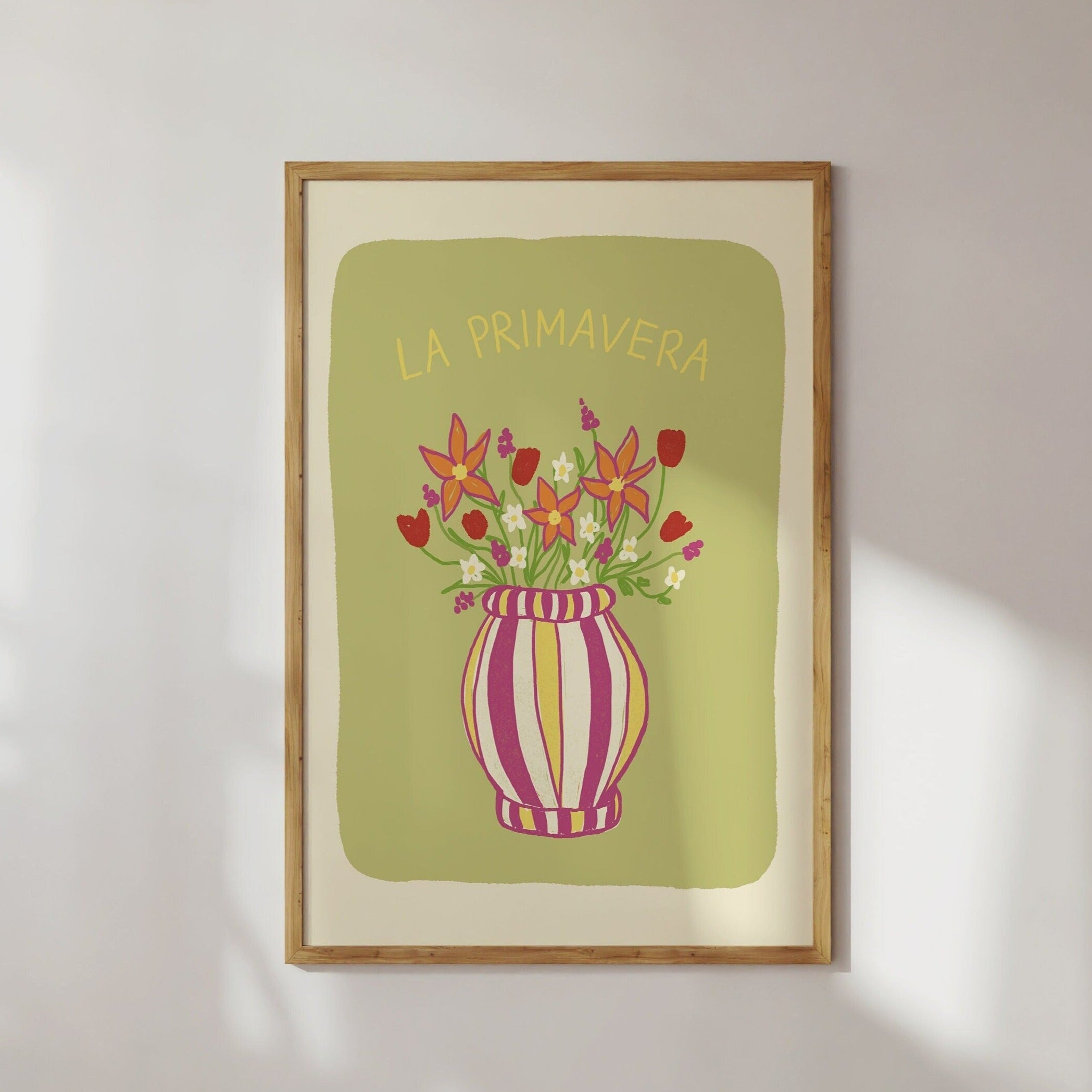 Poster La Primavera Blumenvase Illustration / Kunstdruck / Zitat / Frühlings-Illustration / hellgrün
