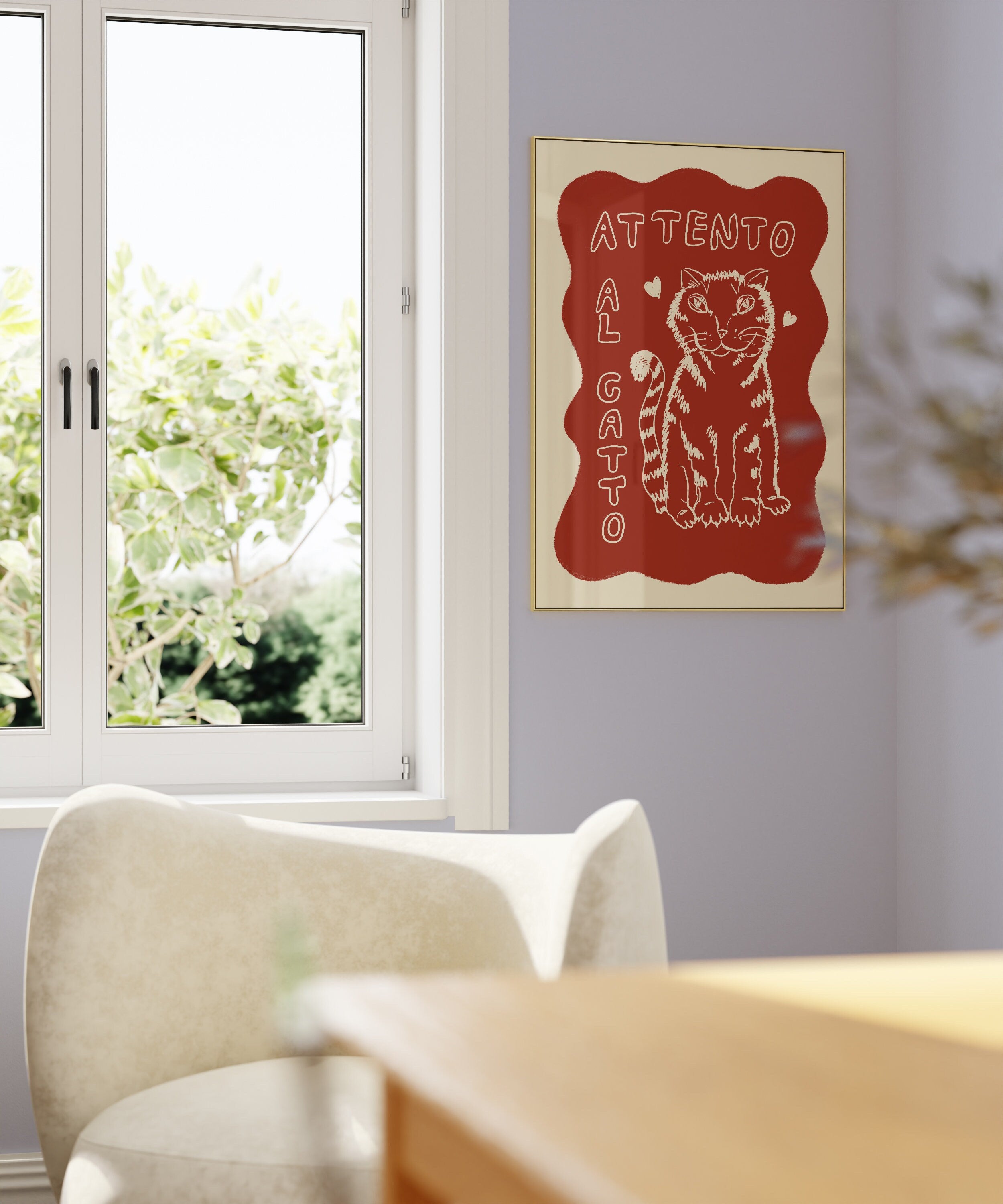 Poster Attento al Gatto / Personalisierbar / Kunstdruck / Katze / Rot / lustig