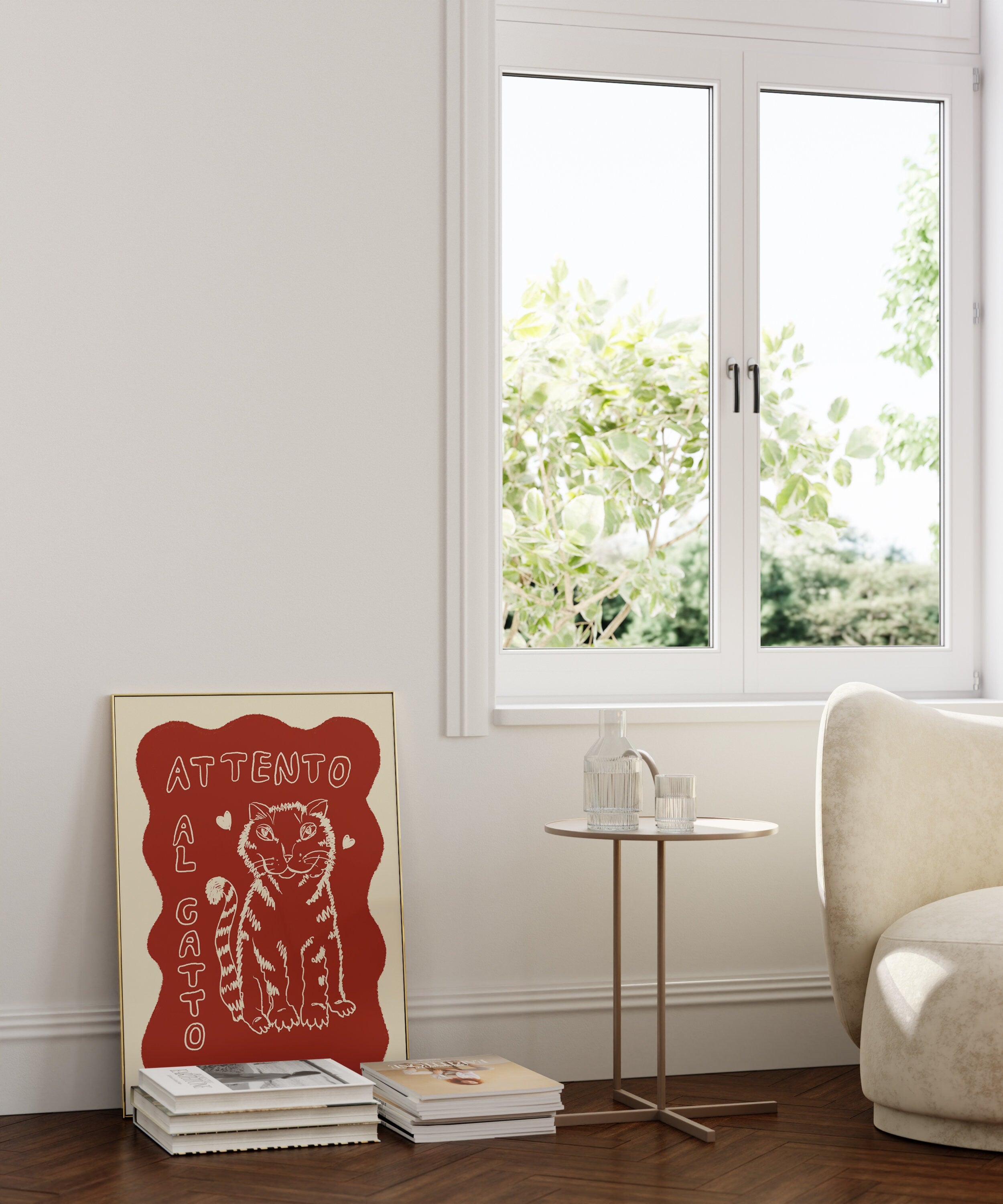 Poster Attento al Gatto / Personalisierbar / Kunstdruck / Katze / Rot / lustig