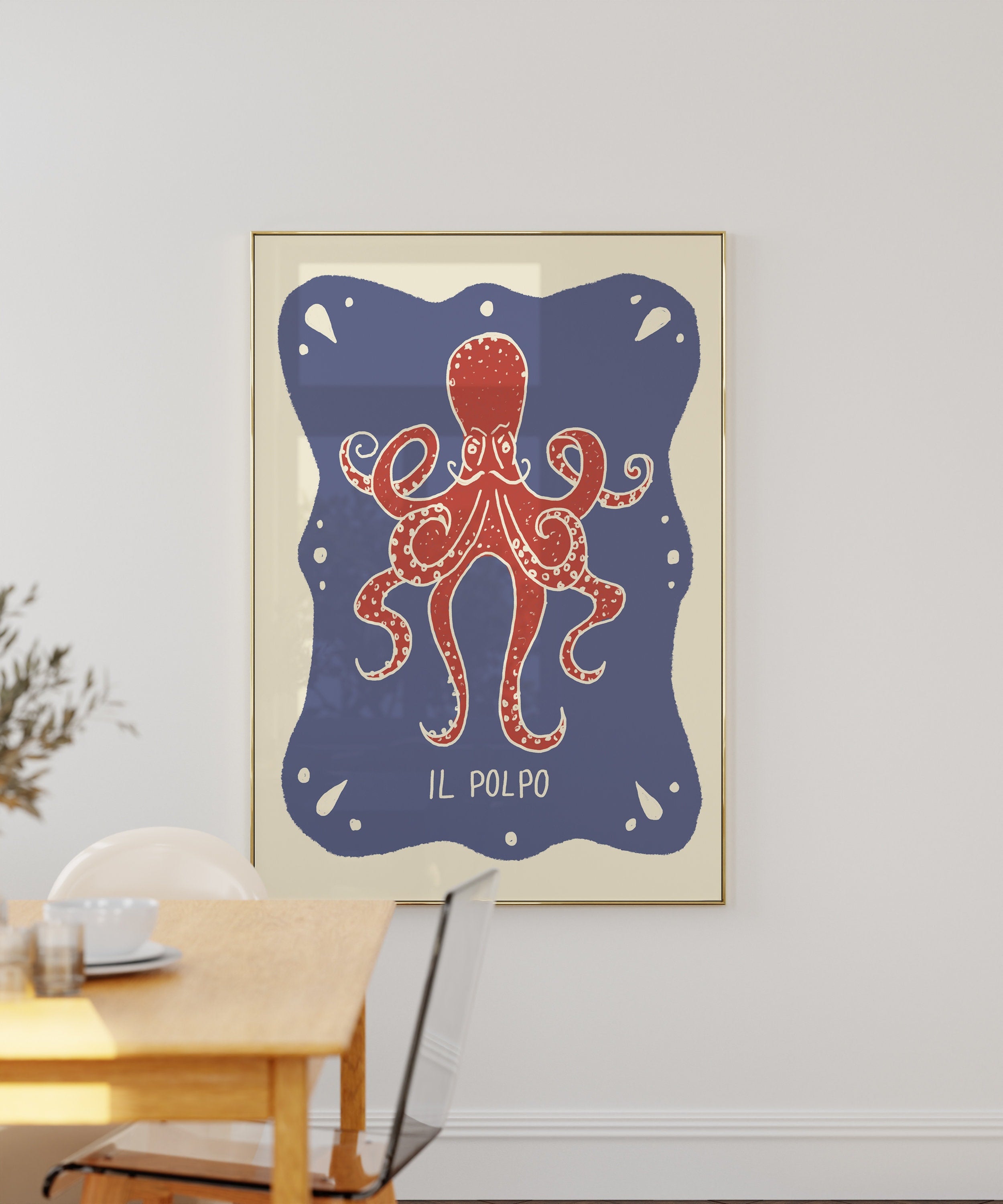 Poster Oktopus, Italienisch Krake Illustration / Kunstdruck / Italien, Küche, Essen, Italienische Kunst, maritim