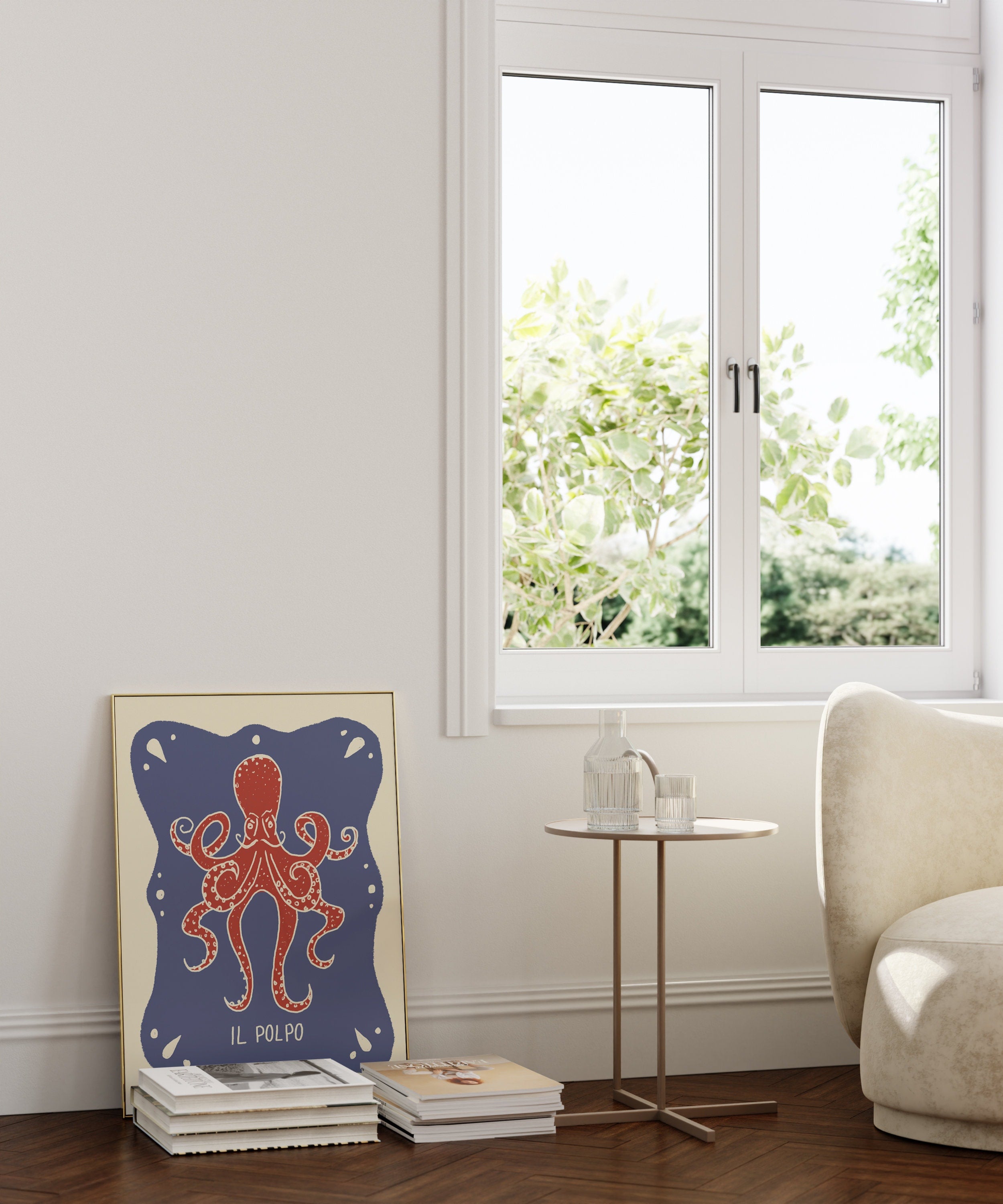 Poster Oktopus, Italienisch Krake Illustration / Kunstdruck / Italien, Küche, Essen, Italienische Kunst, maritim