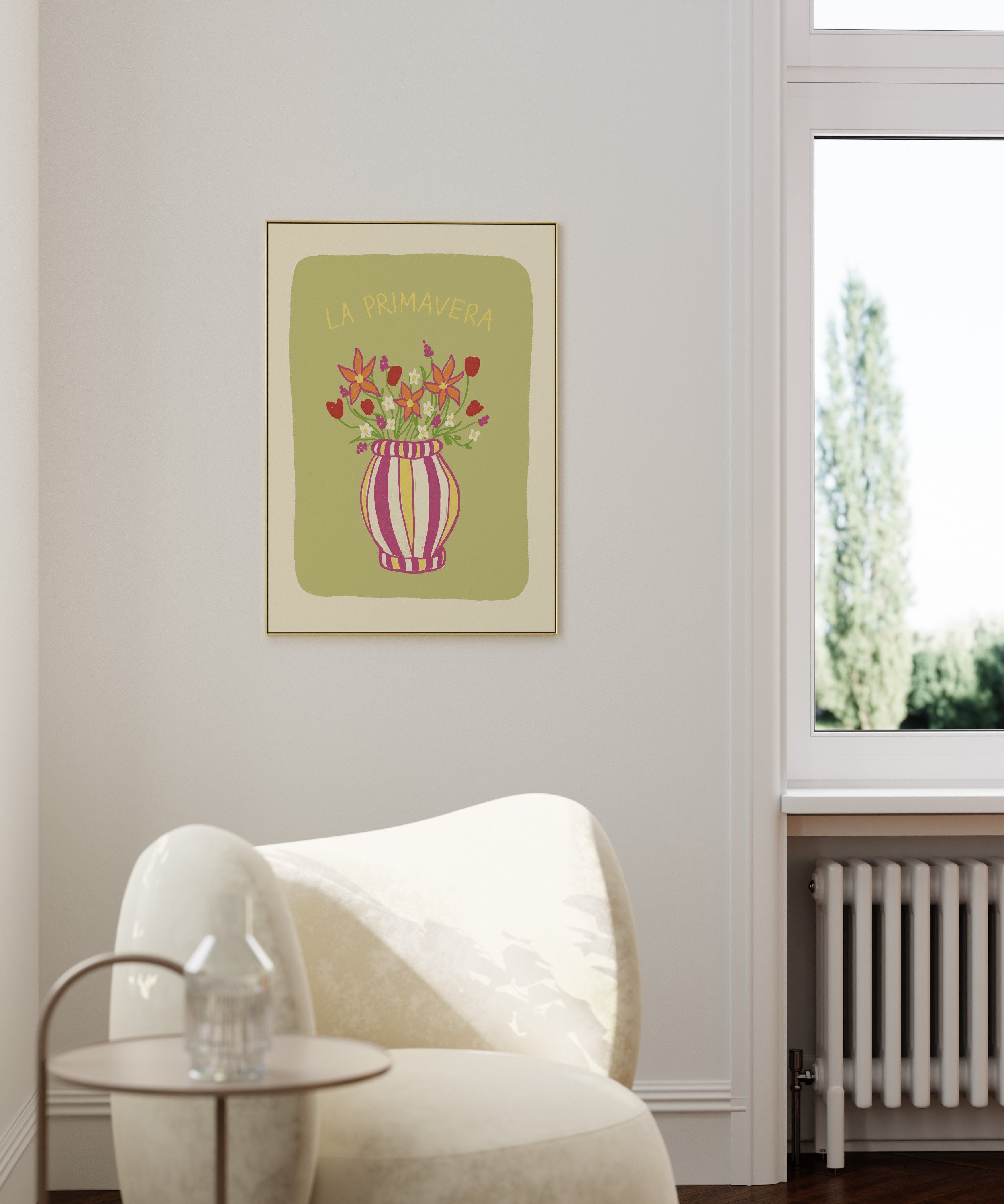 Poster La Primavera Blumenvase Illustration / Kunstdruck / Zitat / Frühlings-Illustration / hellgrün