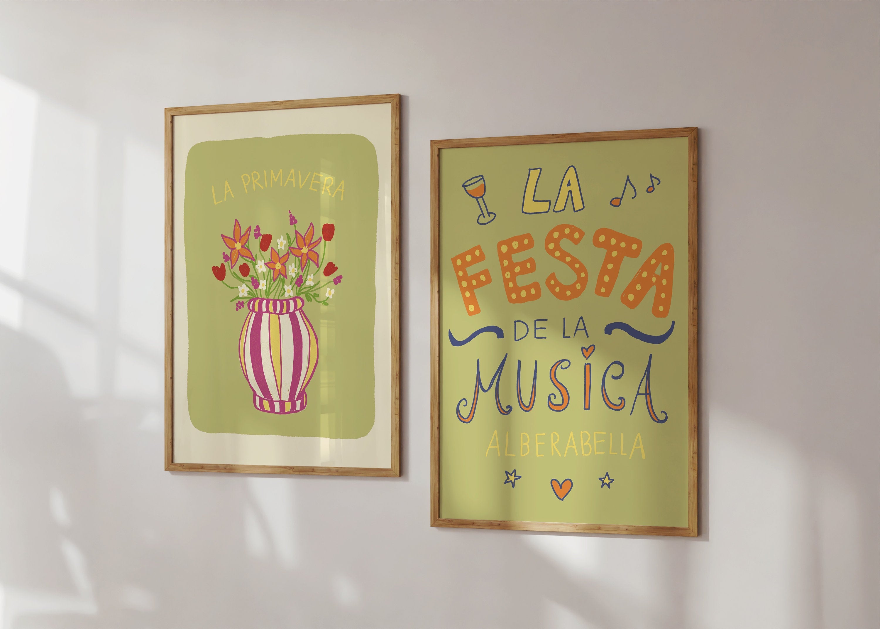 Poster La Primavera Blumenvase Illustration / Kunstdruck / Zitat / Frühlings-Illustration / hellgrün