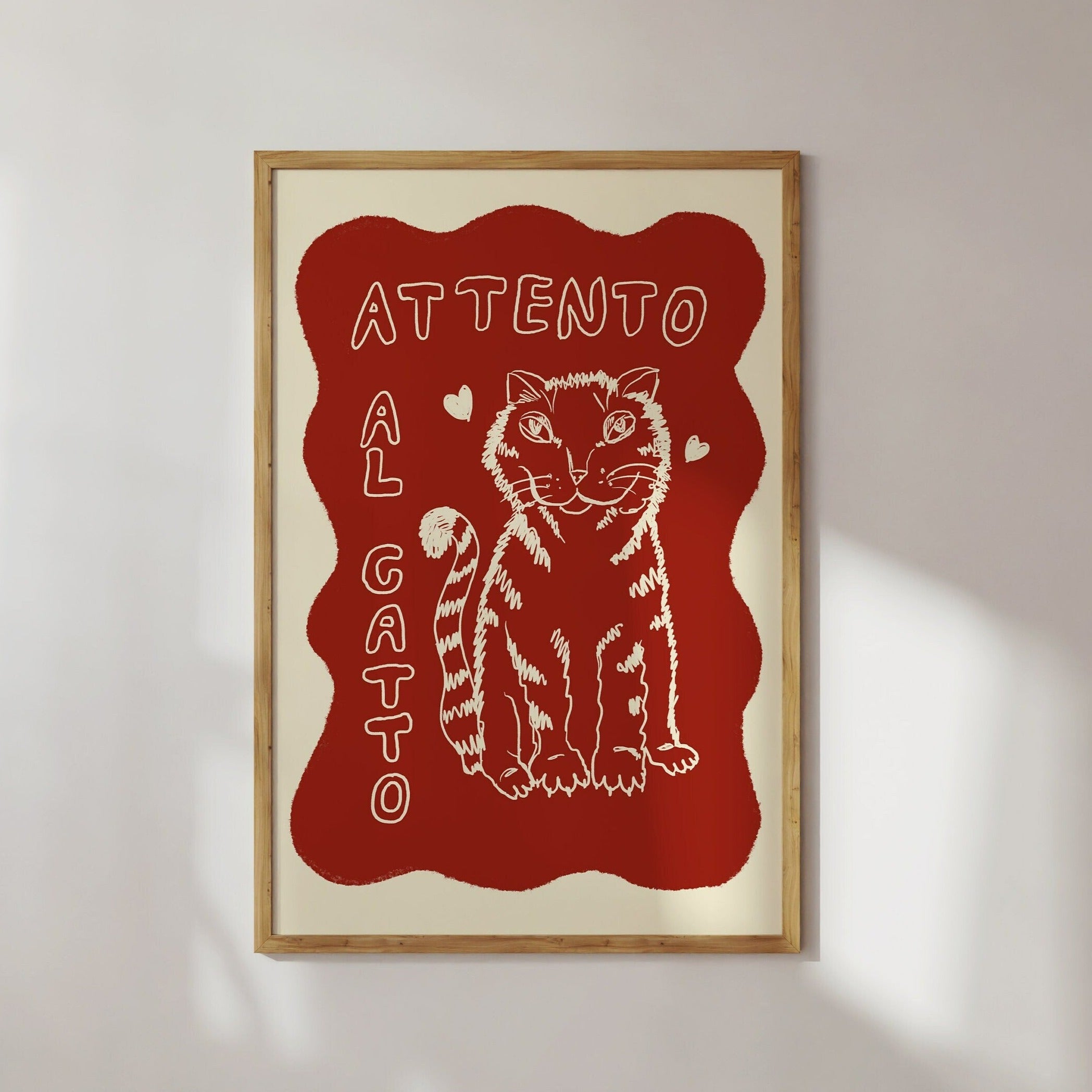Poster Attento al Gatto / Personalisierbar / Kunstdruck / Katze / Rot / lustig