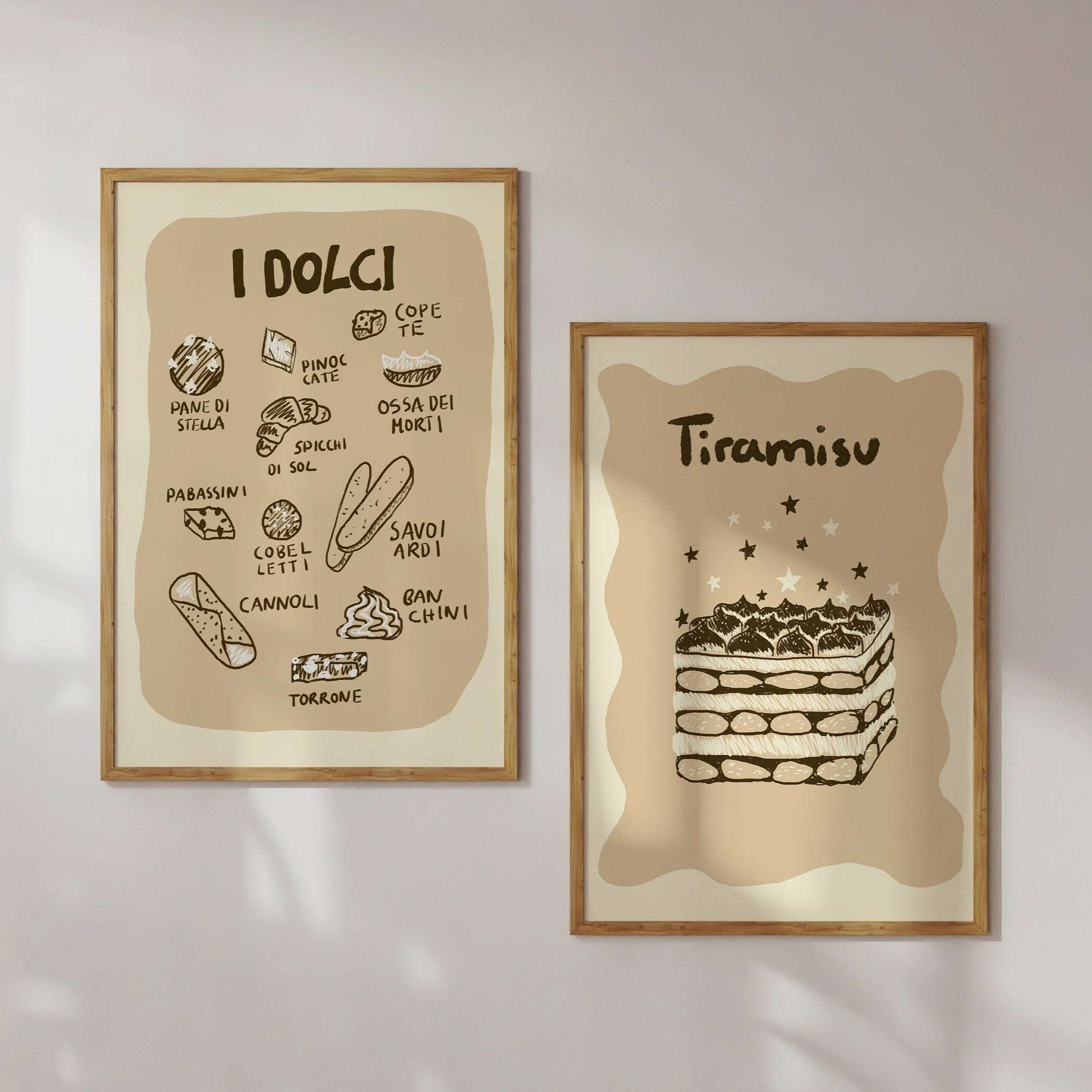 Poster-Set Tiramisu und I Dolci Illustration / Kunstdruck / Dolce Vita / Italien, Küche, Essen, Süßigkeiten