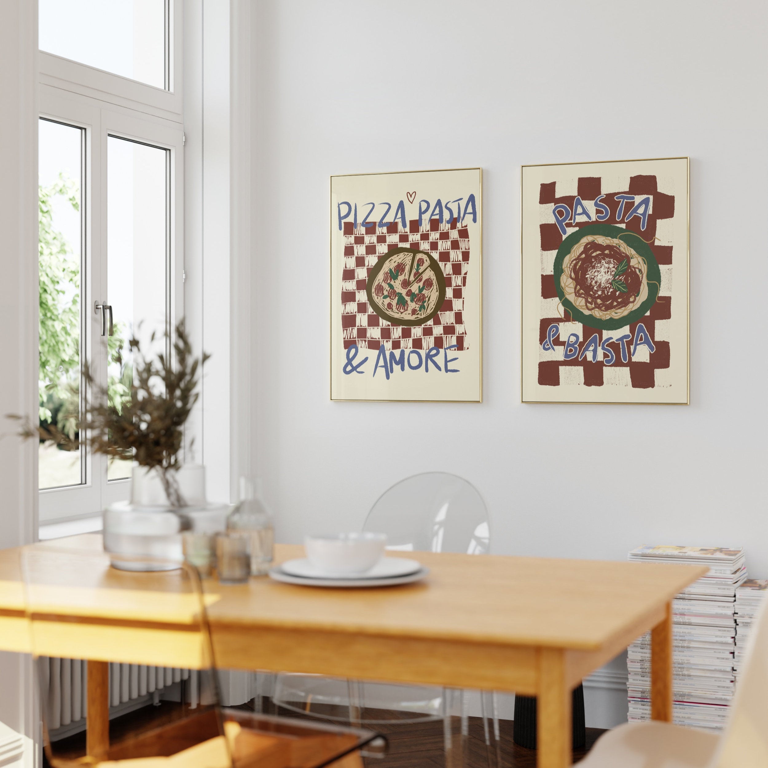 Poster Pizza, Pasta & Amore Illustration / Kunstdruck / Dolce Vita / Italien, Küche, Essen