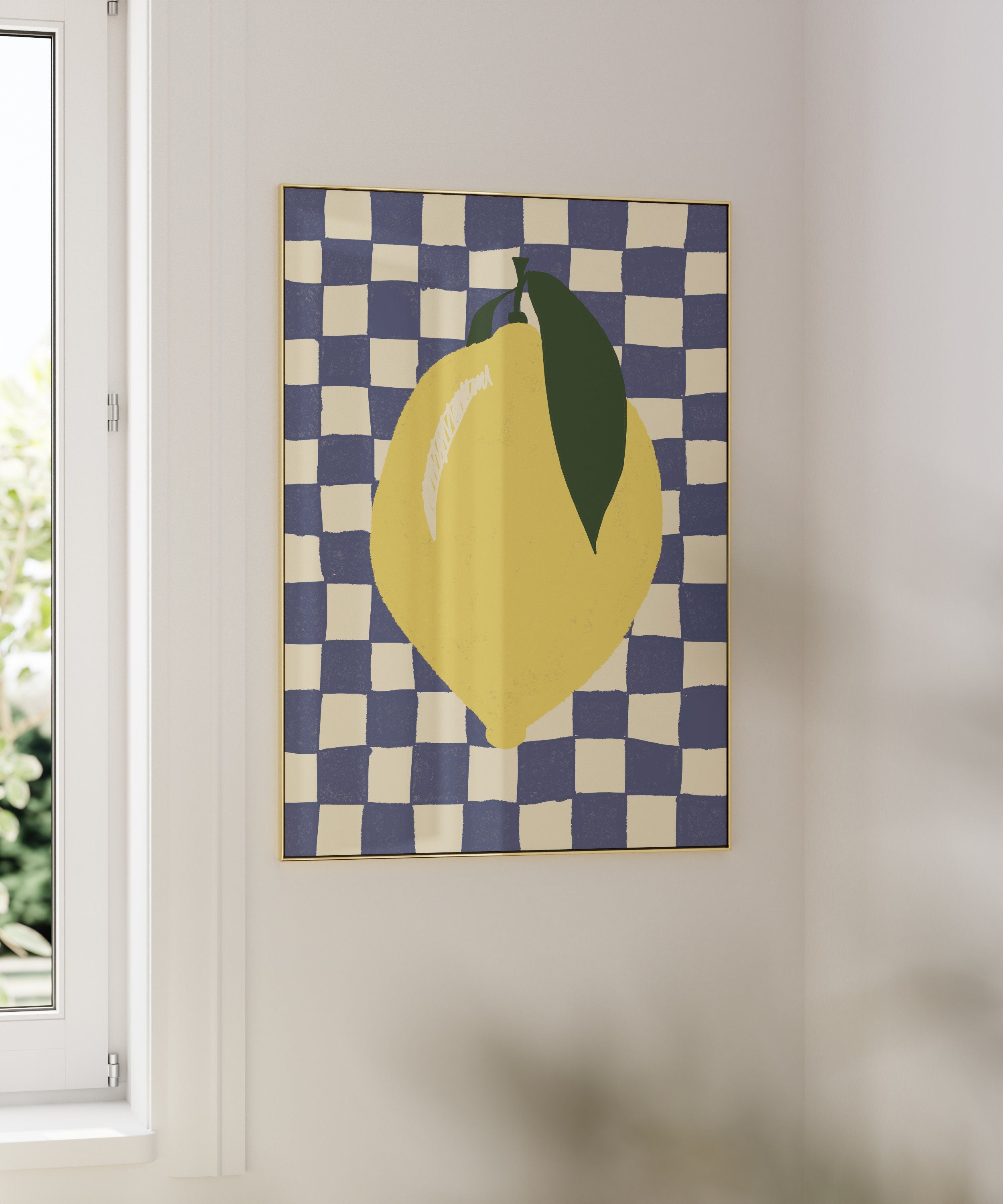 Poster mit Zitrone auf Karo Muster