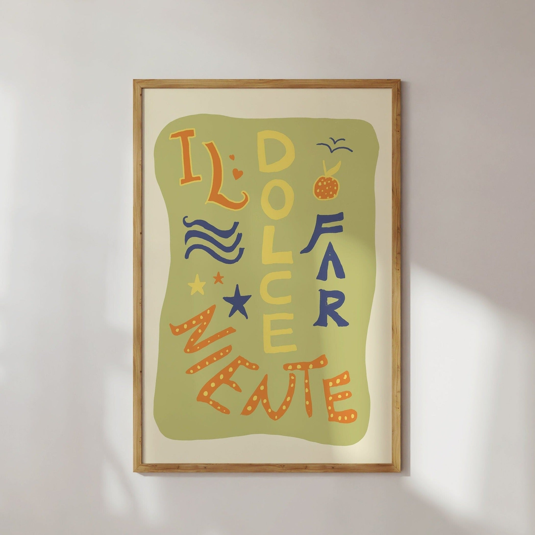 Poster Il Dolce Far Niente Illustration / Kunstdruck / Zitat / Italien-Zitat / Sommer/ Sommer-Illustration / Typografisches poster / bunt