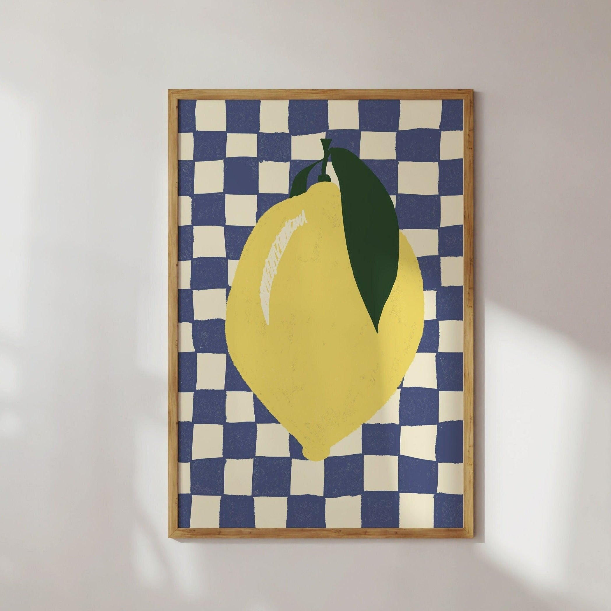 Poster mit Zitrone auf Karo Muster