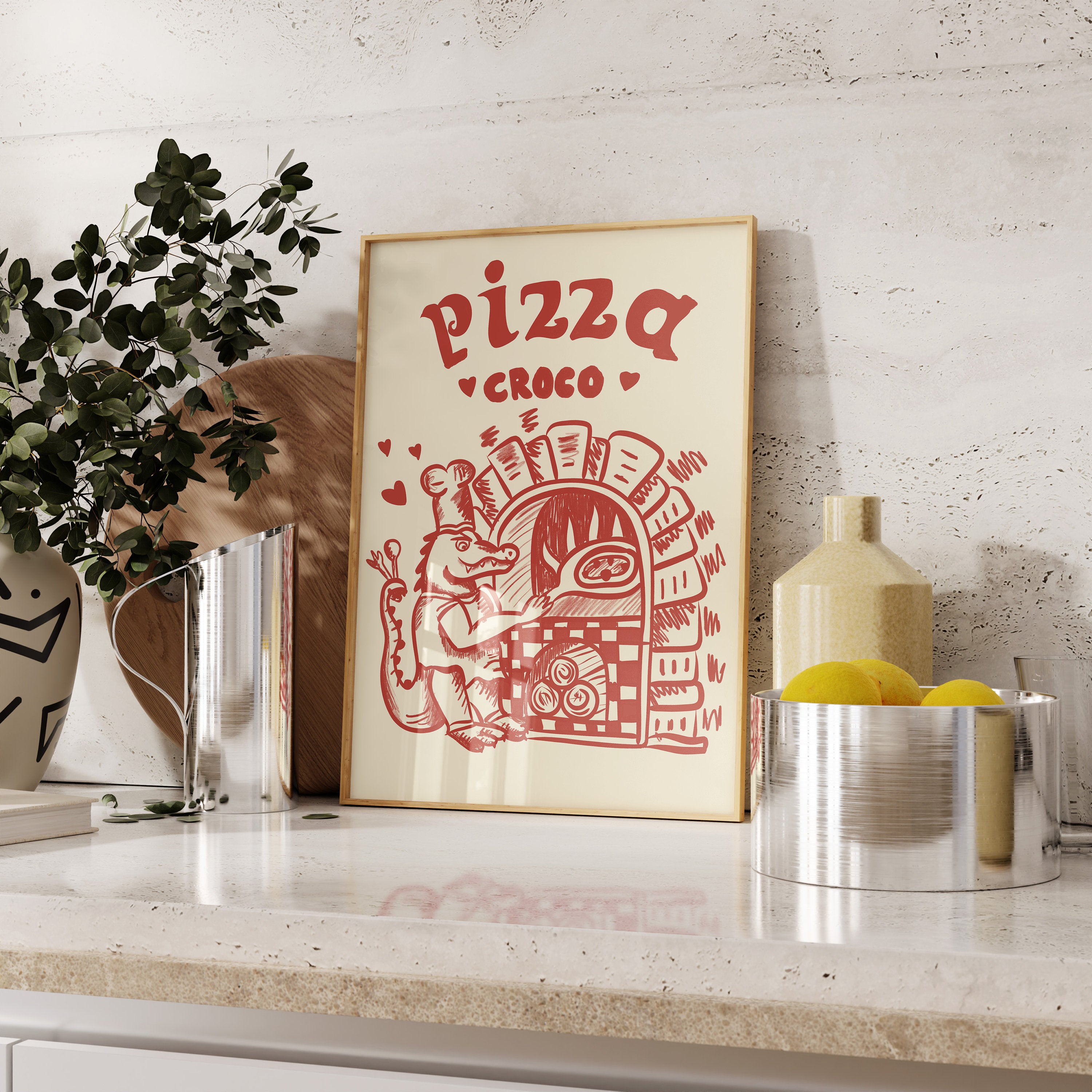 Poster Pizzabäcker Krokodil Pizza Italien