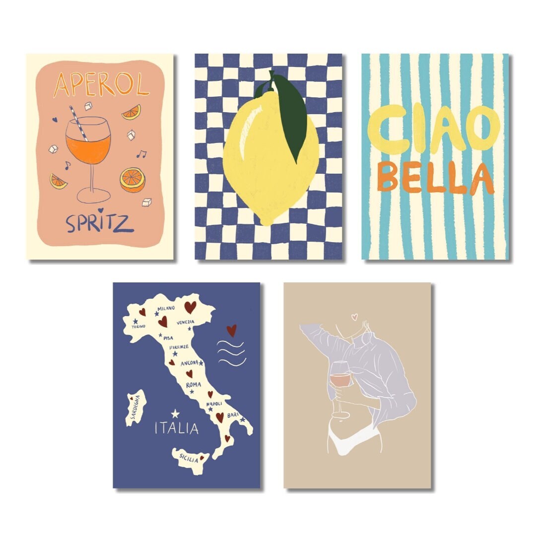 Postkarten Set 5 Italien & Aperol