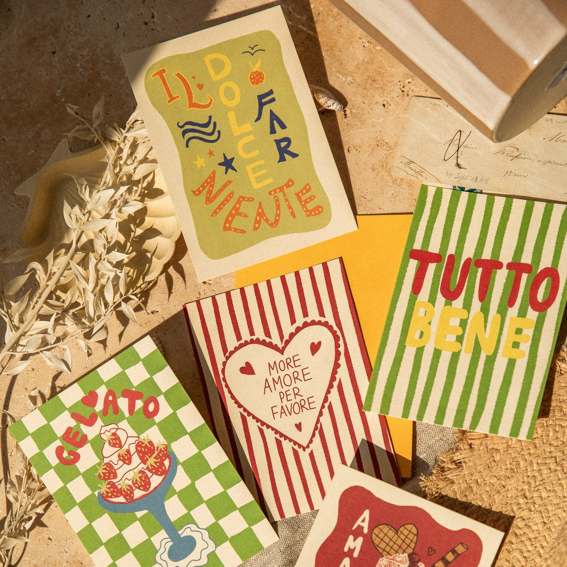 POSTCARD SET WITH 5 CARDS - GELATO &amp; AMORE