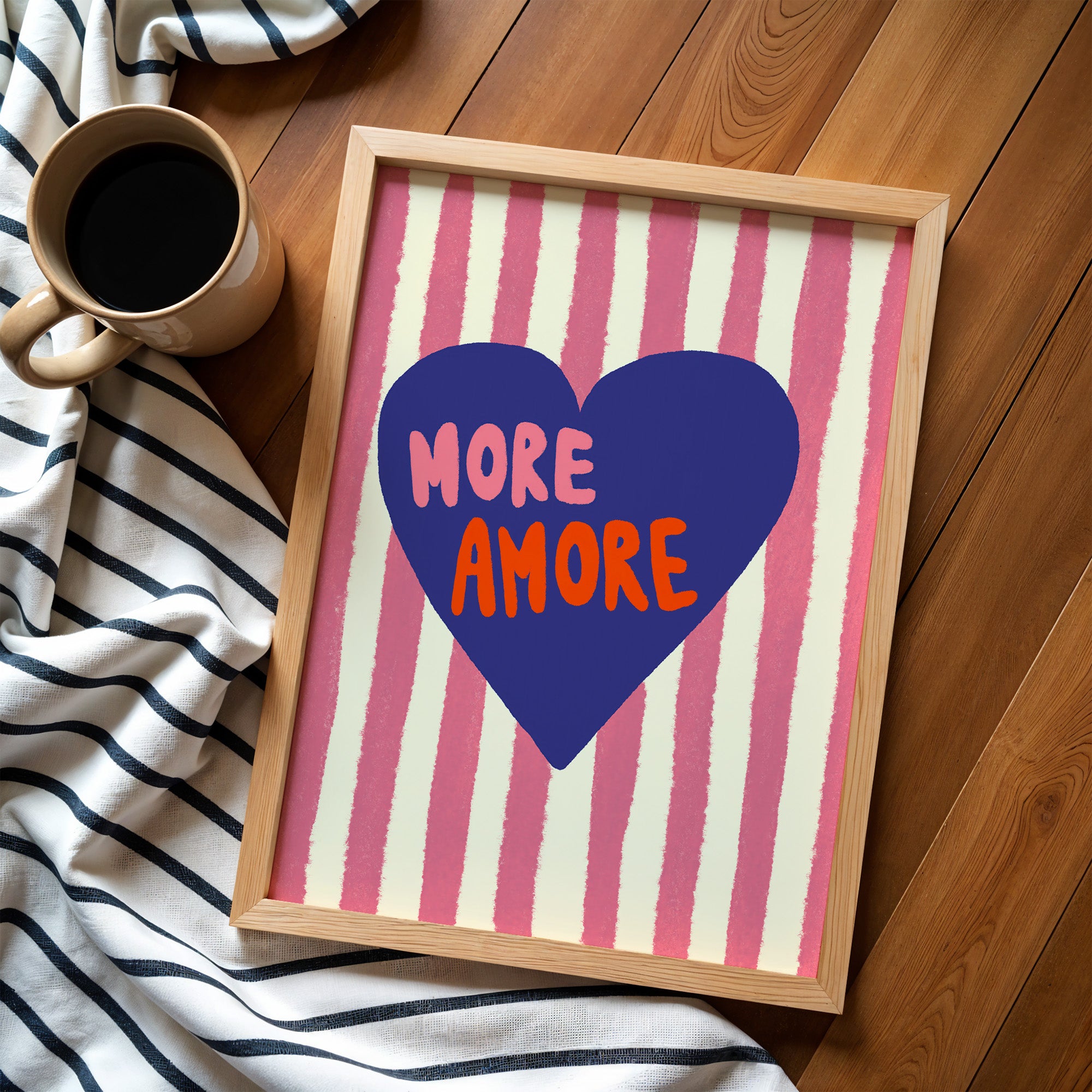 POSTER MORE AMORE PINK BLAU