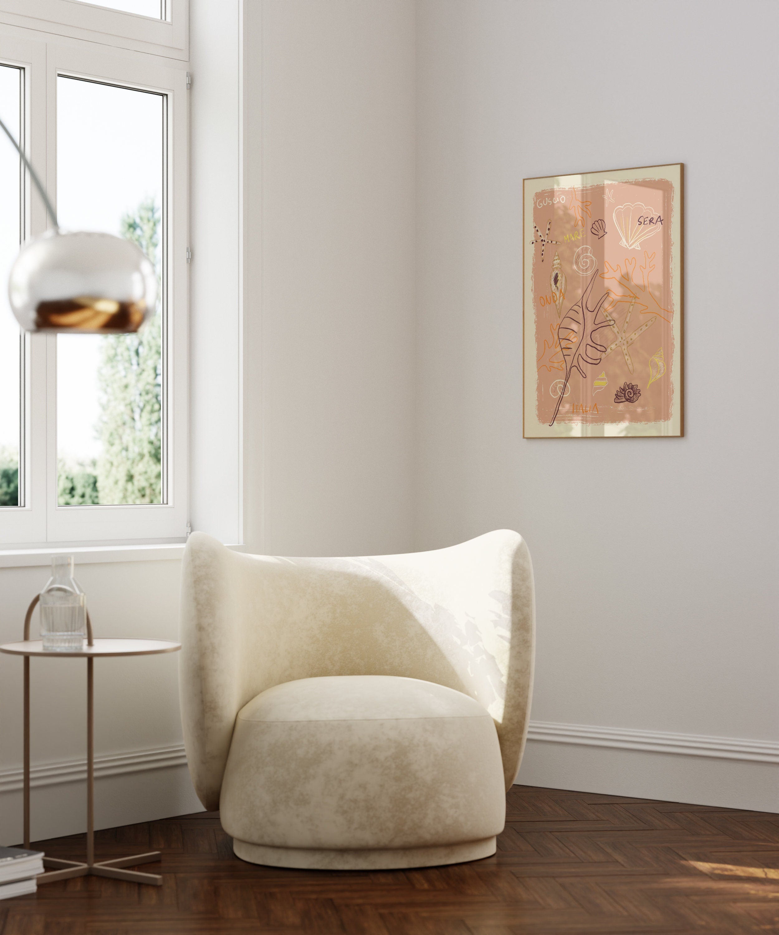 Poster Muschel Italien / Illustration / Kunstdruck / beige /rosa / Sommer/ Sommer-Illustration / Abstrakte Kunst/ Strand, Meer, Bad