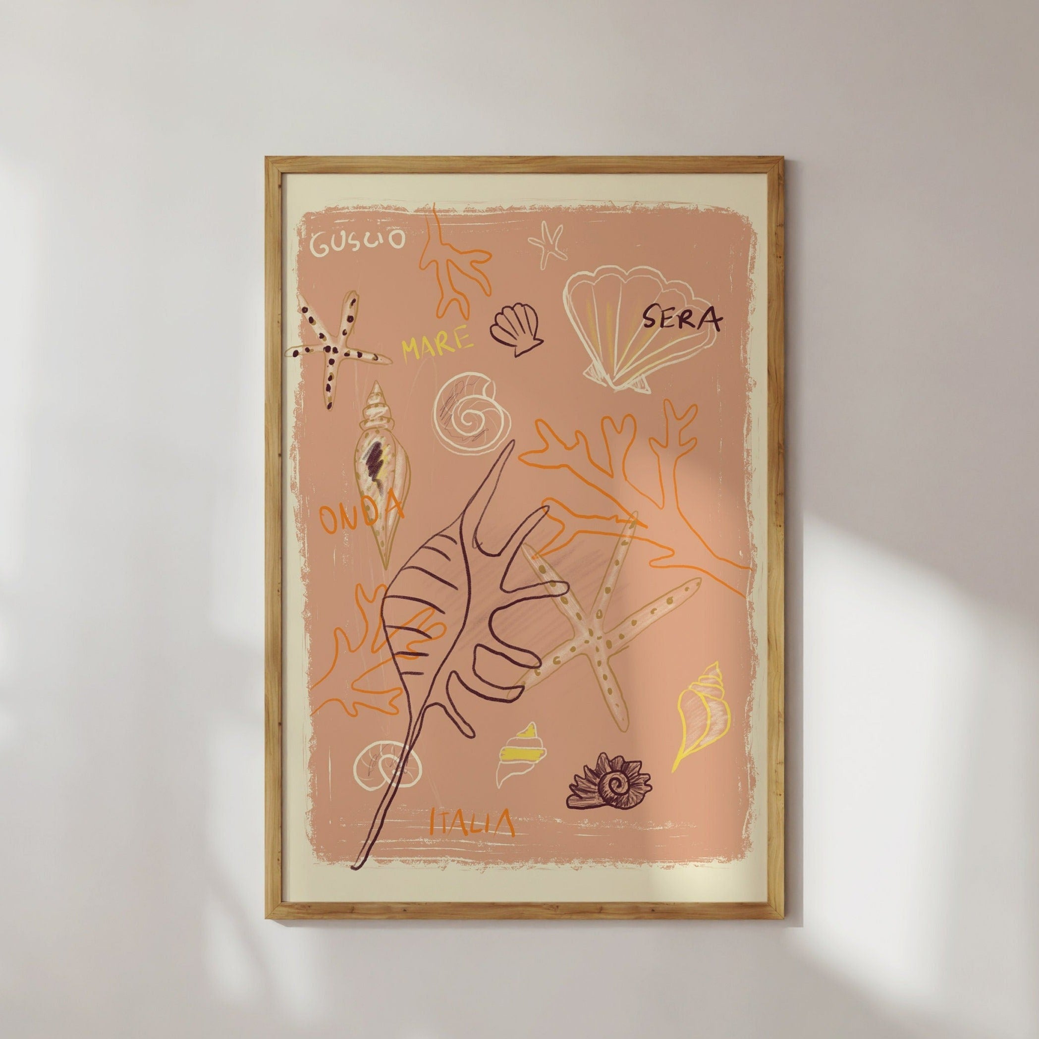 Poster Muschel Italien / Illustration / Kunstdruck / beige /rosa / Sommer/ Sommer-Illustration / Abstrakte Kunst/ Strand, Meer, Bad