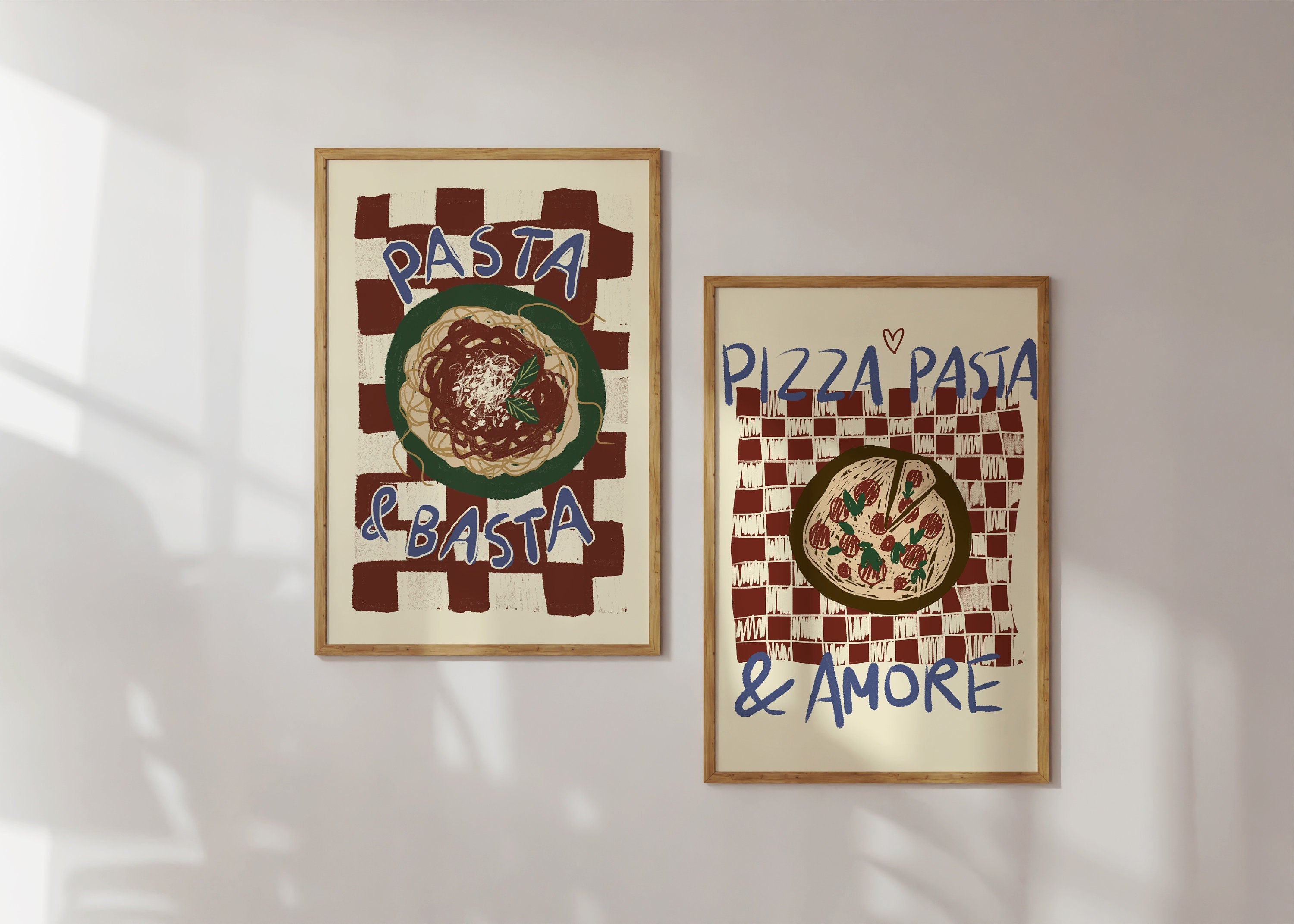 Poster-Set Pizza Pasta & Amore Illustration / Kunstdruck / Dolce Vita / Italien, Küche, Essen
