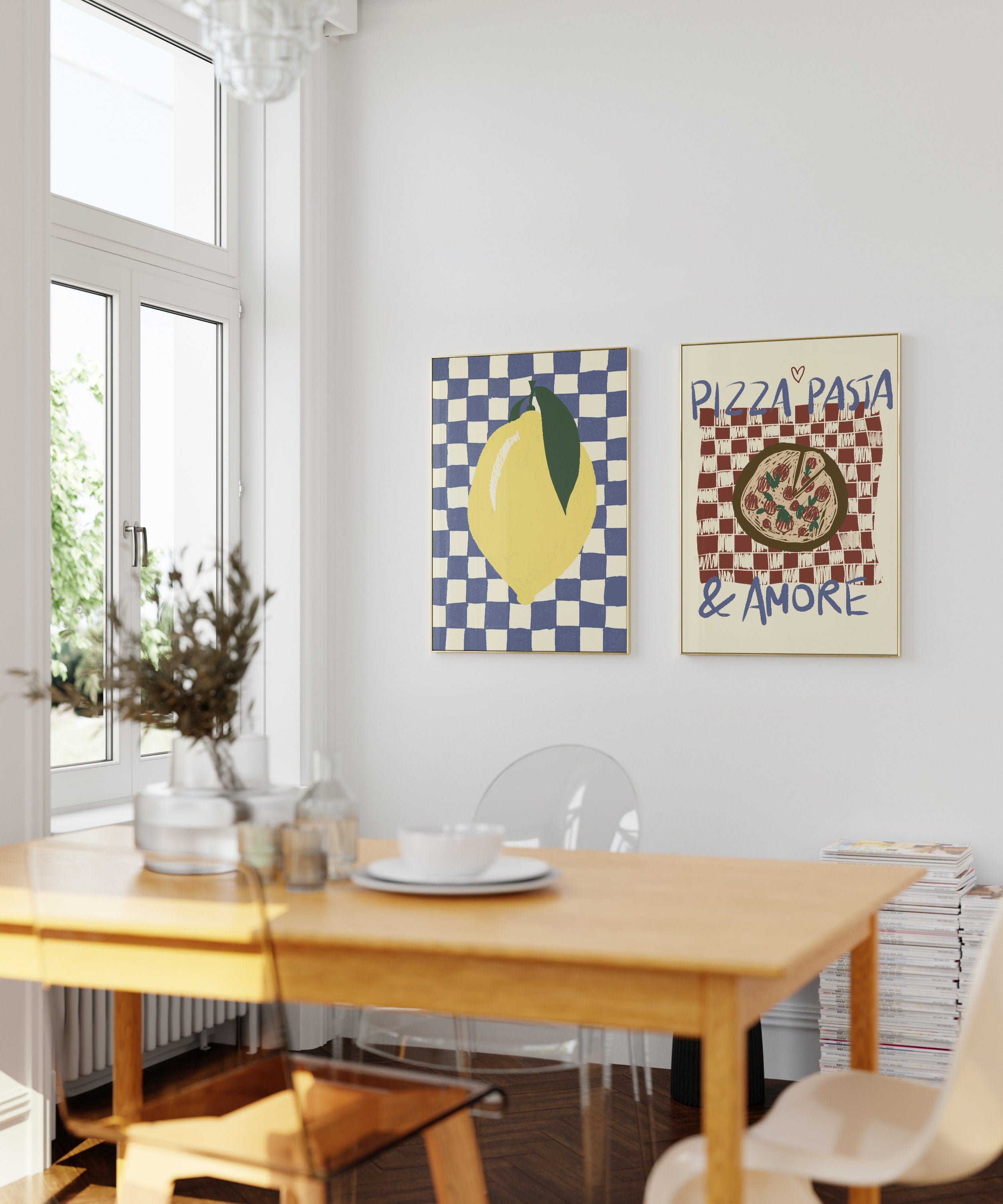 Poster mit Zitrone auf Karo Muster